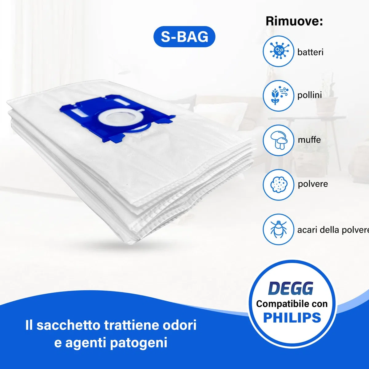 DEGG Sacchetti Aspirapolvere, 20 PEZZI, Compatibile con Philips, AEG ed Electrolux, Sacchetti S-BAG, Ricambio: FC8021, GR201S e E200S, Accessori Aspirapolvere, Qualità Premium