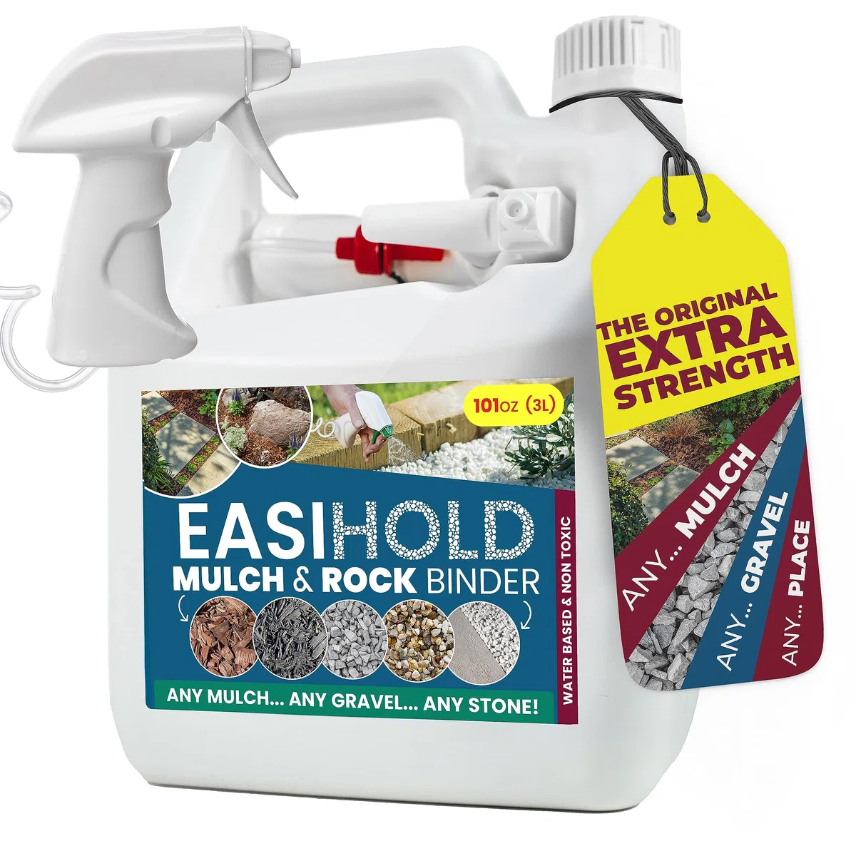 vuba EASIHOLD Rocks - Colla per Ghiaia in Resina da 3 Litri con applicatore per incollare Pietre, Corteccia e Ghiaia su Bordi, Cortili e vialetti di Giardino. Dura Fino a 3 Anni, Non tossico.