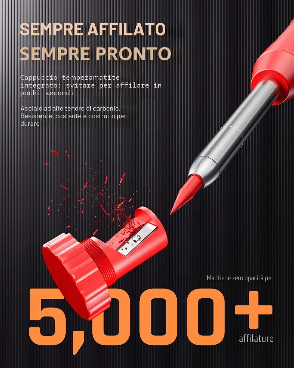 Nicpro 15 Pezzi Matita da Carpentiere con Temperamatite, Matite per Falegname con 40 Ricariche, Strumento Automatico Centro Punch e Strumento Scriba in Carburo, Matite per Lavorazione Legno