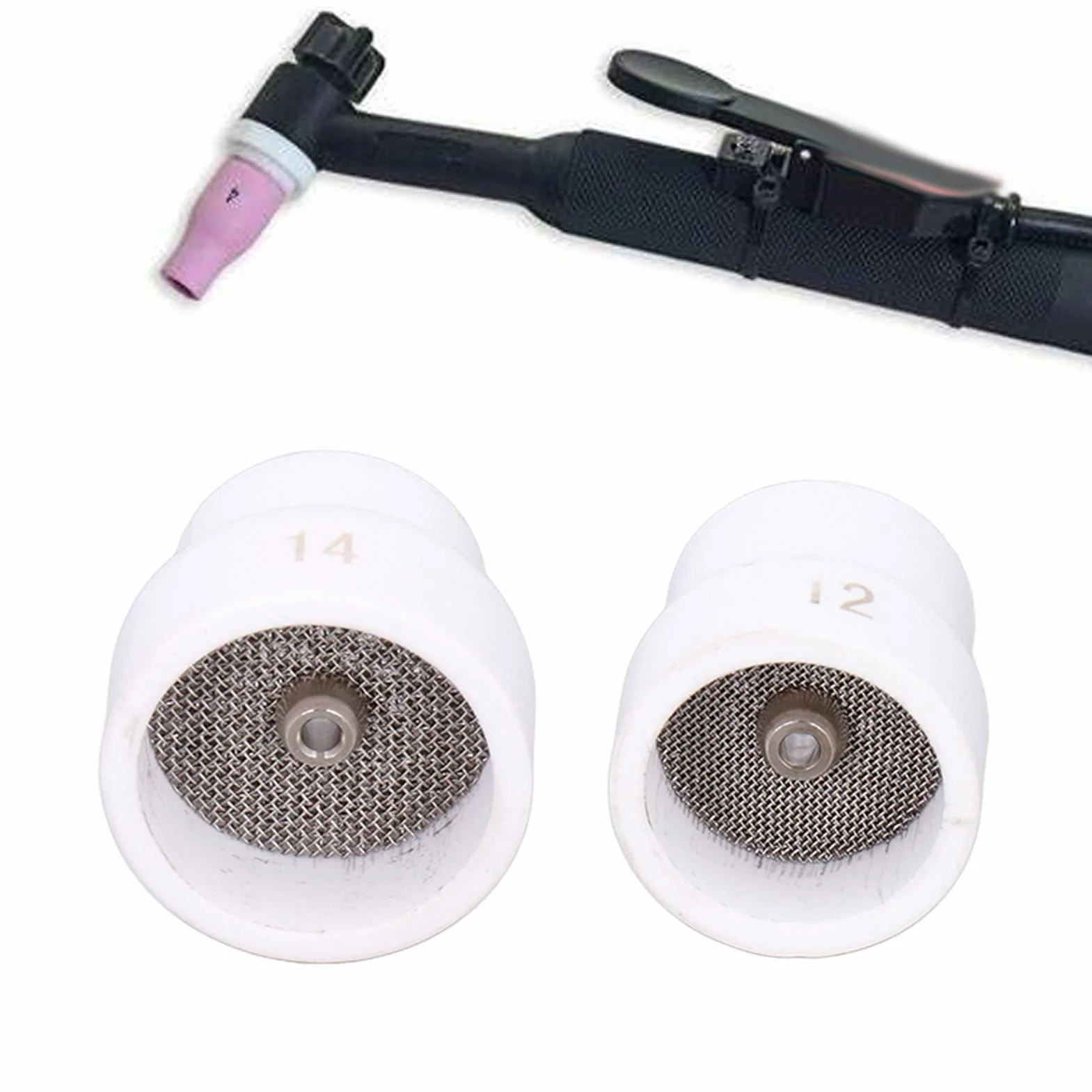 2 Pezzi Tazza per Saldatura TIG, Tazza per Saldatura in Ceramica 12#/14# Kit di Accessori per Ugelli in Ceramica per WP9/17/18/20/25/26 (Bianco)