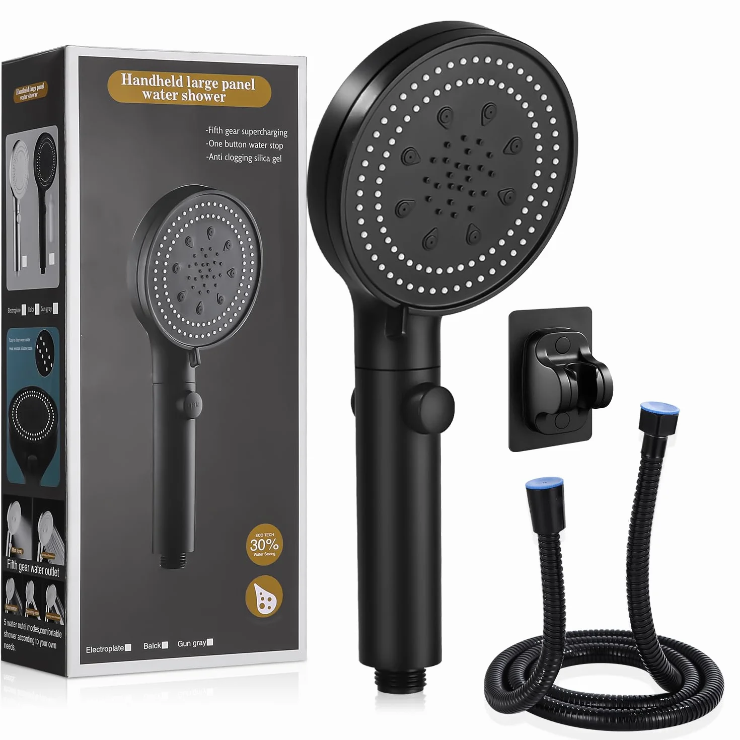 jutyum Soffione Doccia, 6 Funzioni Getto Doccino per Doccia, Soffione Doccia Alta Pressione, Telefono Doccia con 1.5M Tubo, Shower Head, Cornetta Doccia, Doccetta Risparmio Acqua Universale Nero