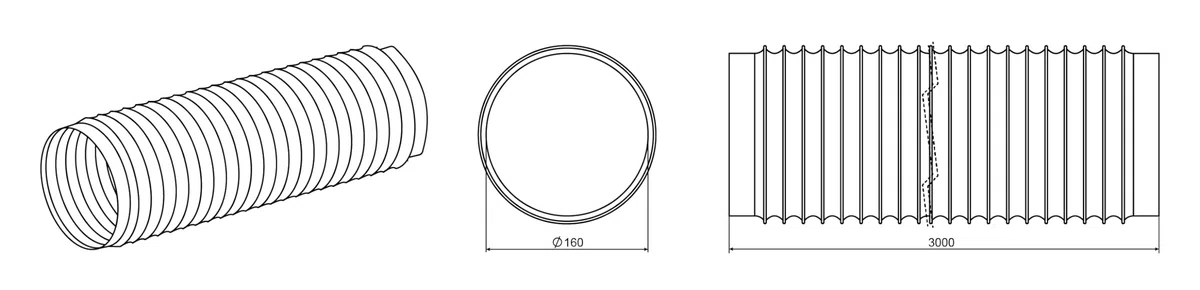 H&C VENT Tubo flessibile in PVC di scarico Ø 160 mm diametro tubo – HVAC 3 m lunghezza massima condotto dell'aria – uscita ventilazione tubo flessibile per aria condizionata, sistema di alimentazione