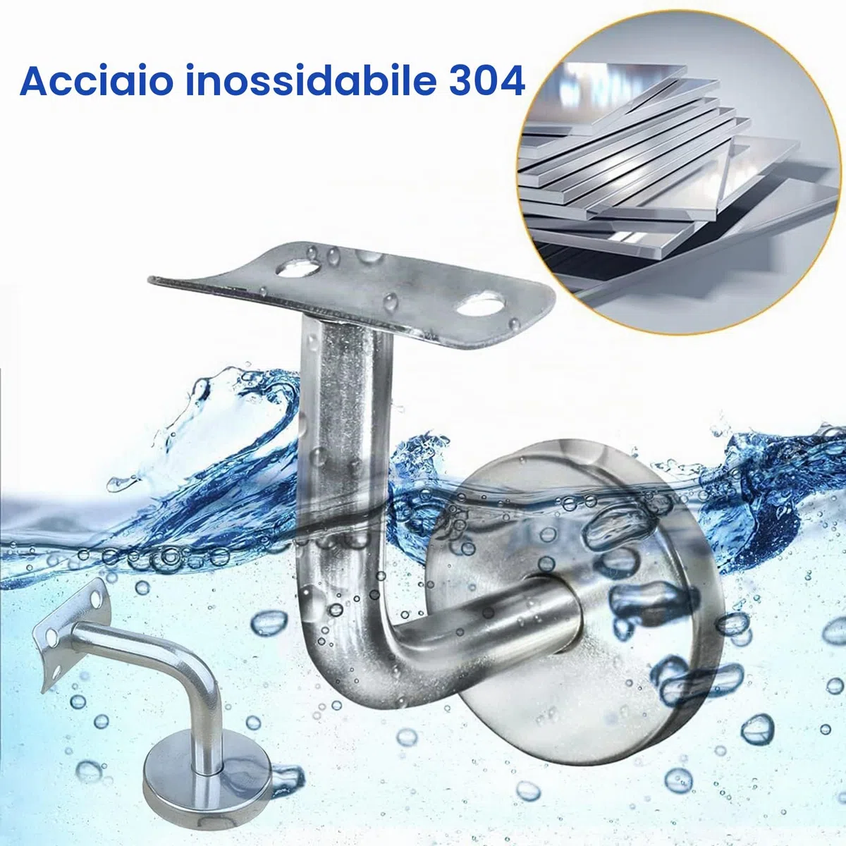 5PCS Staffa per Corrimano, Staffa per Corrimano in Acciaio Inossidabile Supporti a Parete per Corrimano, Utilizzati per Corrimano Scale per Scale interne ed Esterne (Argento)