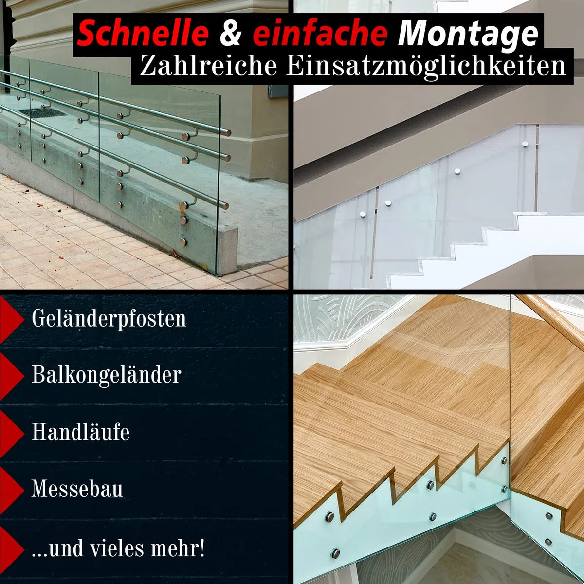 PRIOstahl Set di Supporti per Vetro 4 Pezzi in Acciaio Inox V2A - Supporto a Punti M10 per Vetro da 8-17,52mm - Supporto per Ringhiera da Balcone in Vetro Interno Esterno - Supporto a Punti per Vetro
