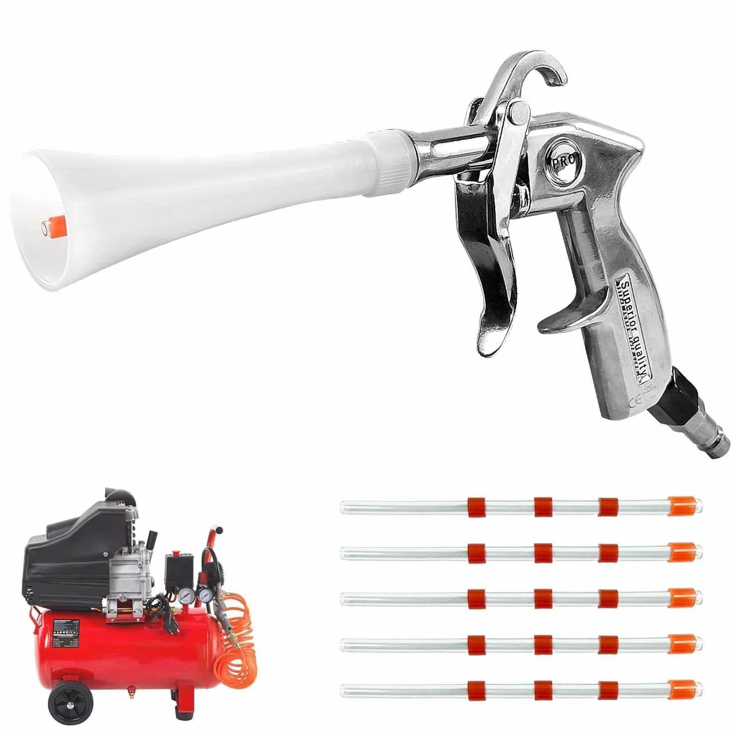 Pistola ad Aria Compressa, 6-9,2 Bar Pistola Lavaggio Aria Compressa con 5 Tubi, Lega di Alluminio + PE Pistola Soffiaggio Aria Compressa, per Pulizia Auto e Pavimenti