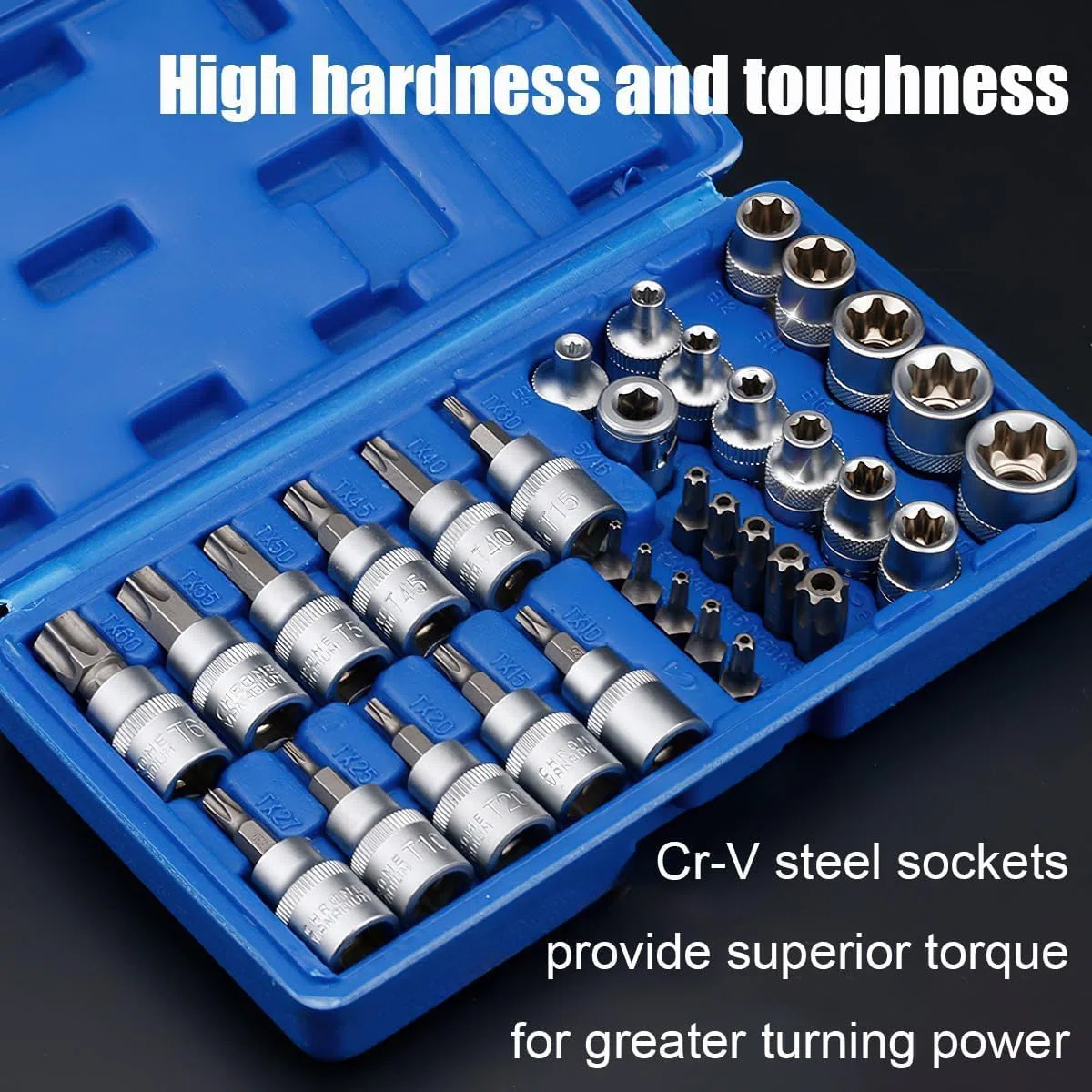Set da 34 pezzi di Chiavi a Bussola con Cricchetto, Bussole Torx Femmina Robuste con Cricchetto, Inclusi Inserti Torx per Chiavi Multifunzionali