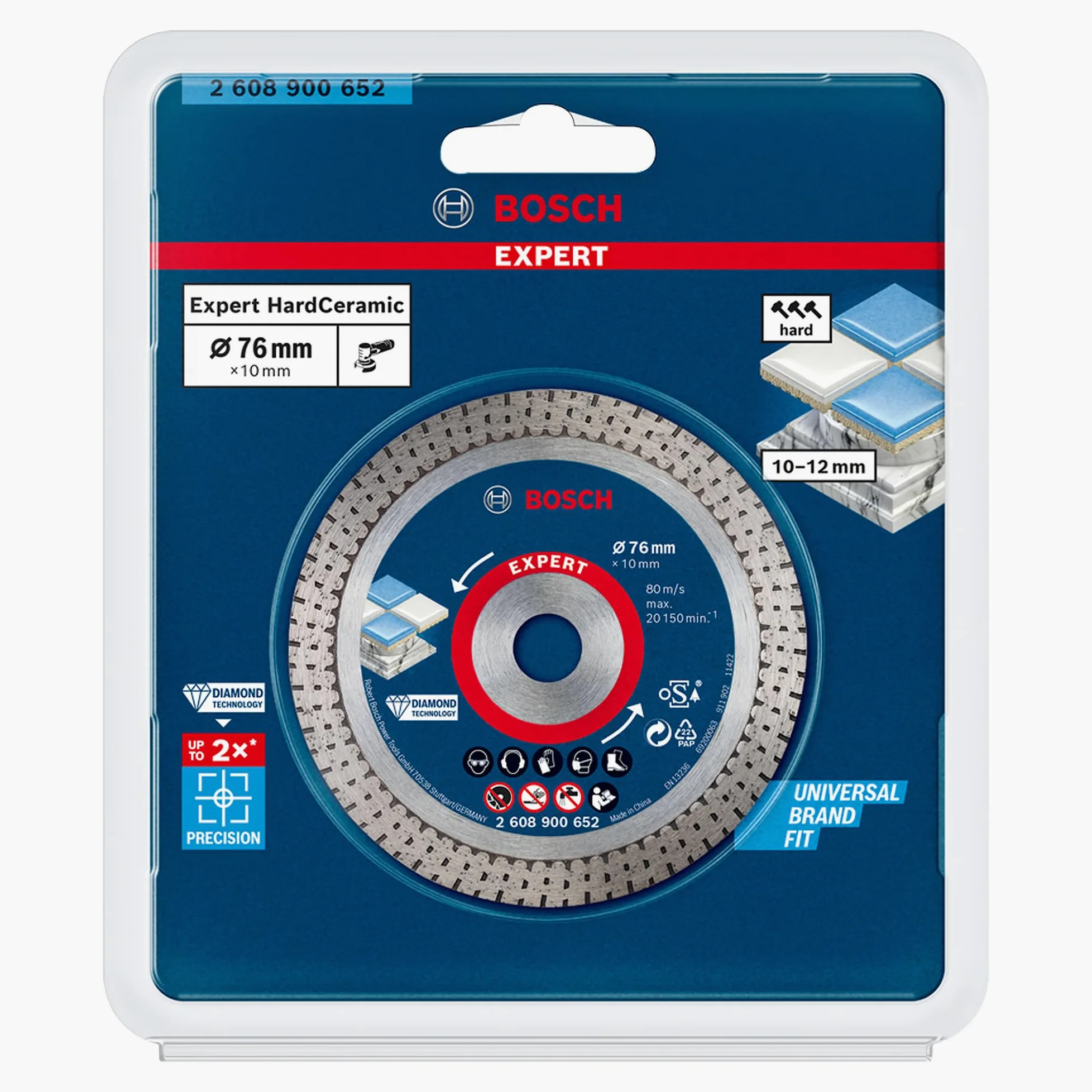 Bosch 1x Disco diamantato EXPERT Hard Ceramic mini, foro 10 mm (per Piastrelle dure, Pietra dura, Ø 76 mm, Professional Accessorio Minismerigliatrice angolare)