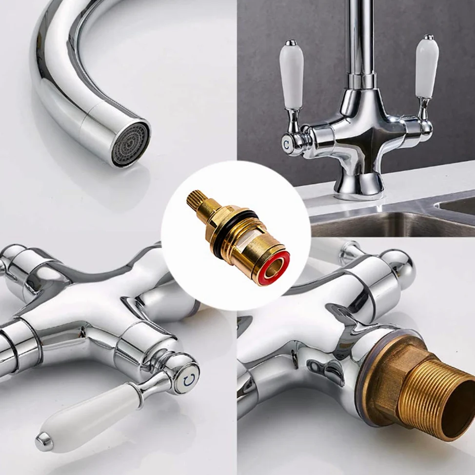 ManYing Un paio Ottone Ceramica Valvole di Vitone Rubinetto Valvola a Quarto di giro G1/2"per Casa Ufficio Cucina Bagno Cucina Caldo e Freddo NC004