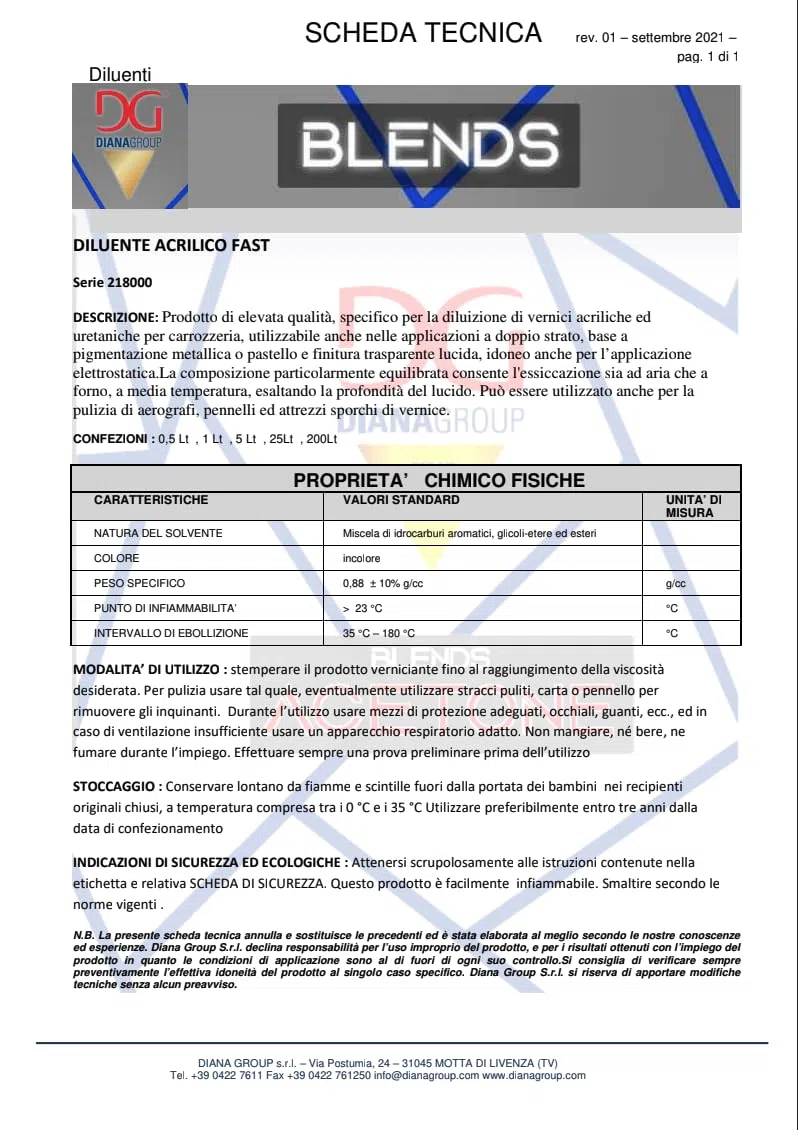 Diluente Acrilico Diana Group 5L - Diluente Acrilico Fast Professionale Alta Qualità