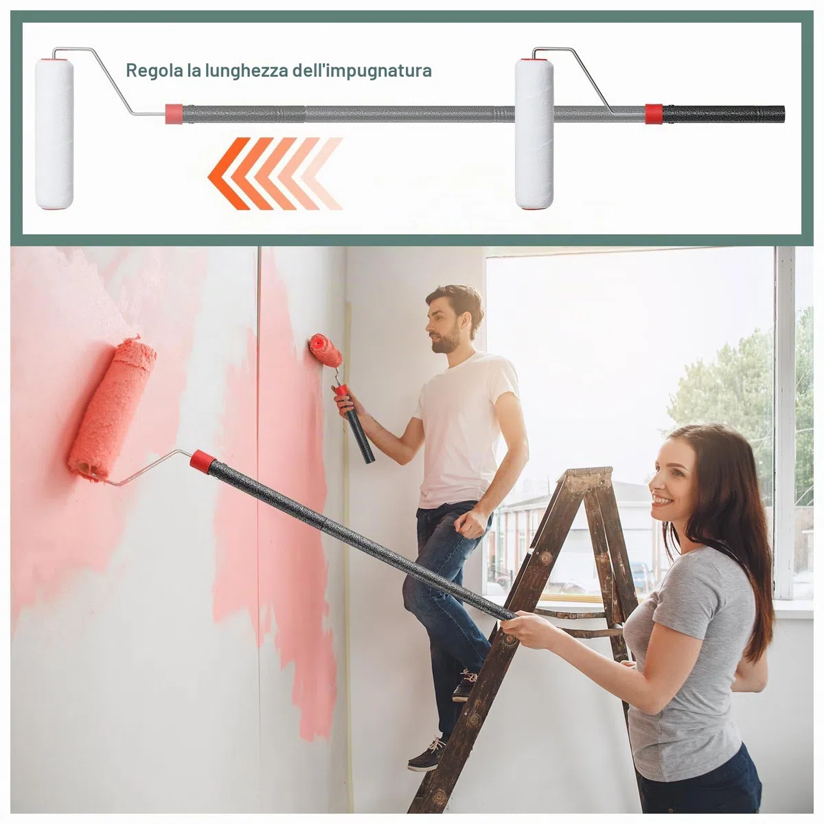 Rullo Lungo Estensibile per Pittura 223cm, Rulli Lunghi in Spugna per Dipingere, Set di Rulli da Pittura Lucida per Decorare Pareti e Soffitti, Set di Rulli da Pittura con Asta Estensibile