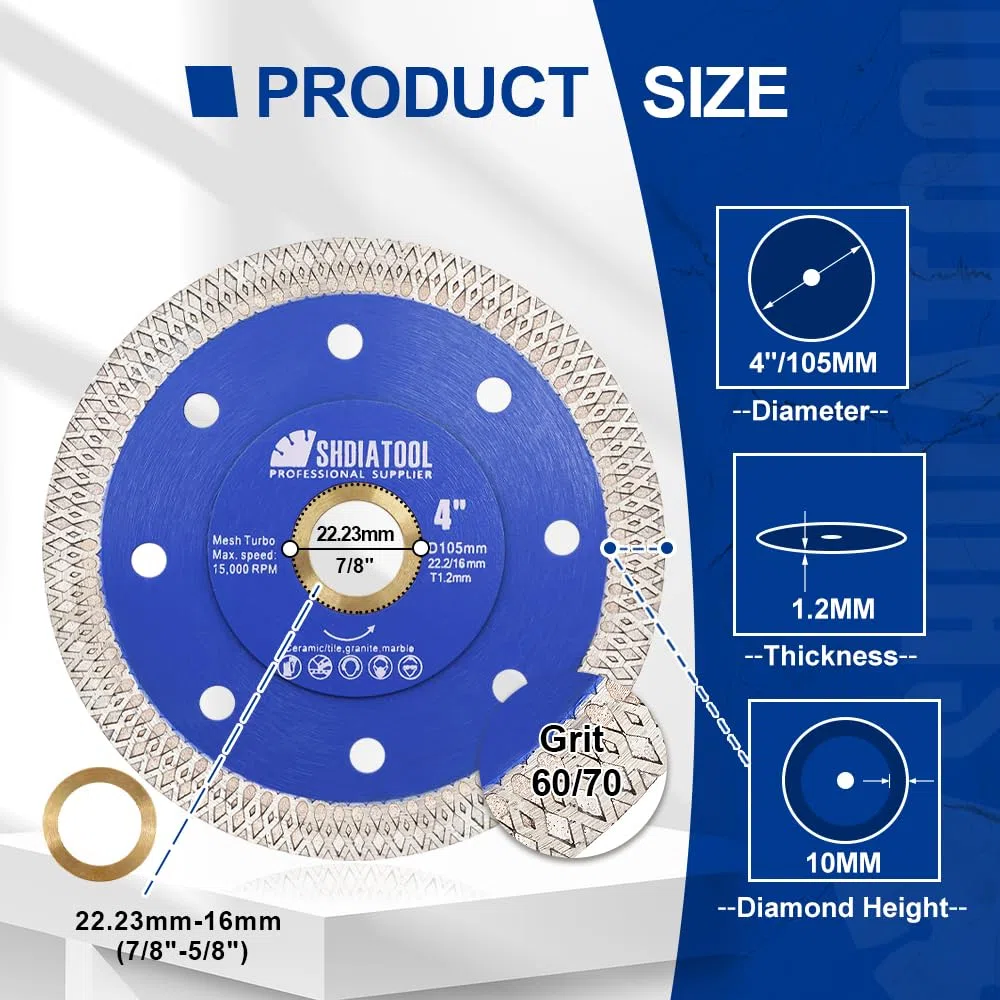 SHDIATOOL Disco Diamantato 2 Pezzi 115mm con X Mesh Turbo per Porcellana Piastrella Ceramica Granito Marmo