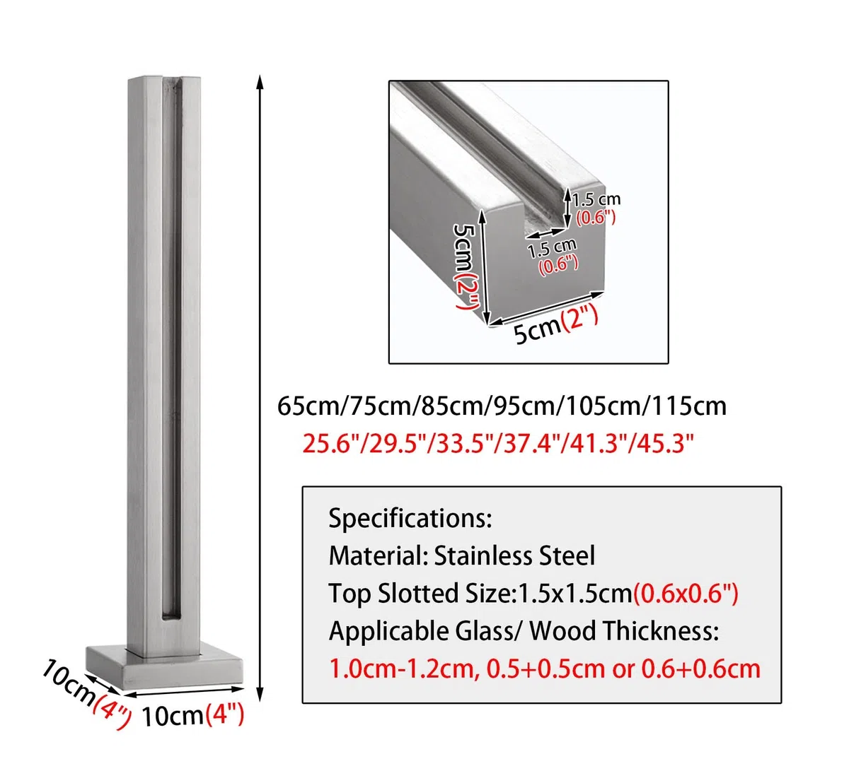 Ringhiera in Vetro Kit Balaustra in Vetro per Piattaforme di Scale, Balaustre per Esterni con Viti e Basi, Vetro Quadrato Ringhiera Spigot Post Pannelli di Vetro Morsetti ( Color : Silver-End Post , S