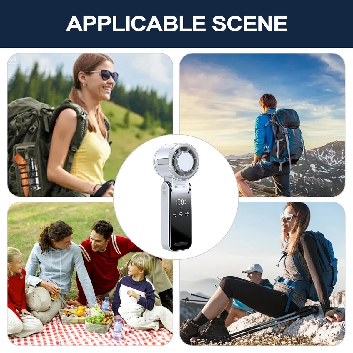 Ventilatore Portatile Da Viaggio,Ventilatore Da Tavolo Pieghevole | Dispositivo Di Raffreddamento Silenzioso Con Display Digitale, Leggero E Portatile Per Uso Interno Ed Esterno In Palestra Cantiere E