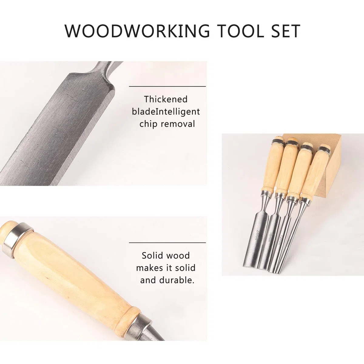 Set di sgorbie da 4 pezzi, scalpello affilato per legno, strumento per carpenteria in legno per falegnami principianti e professionisti