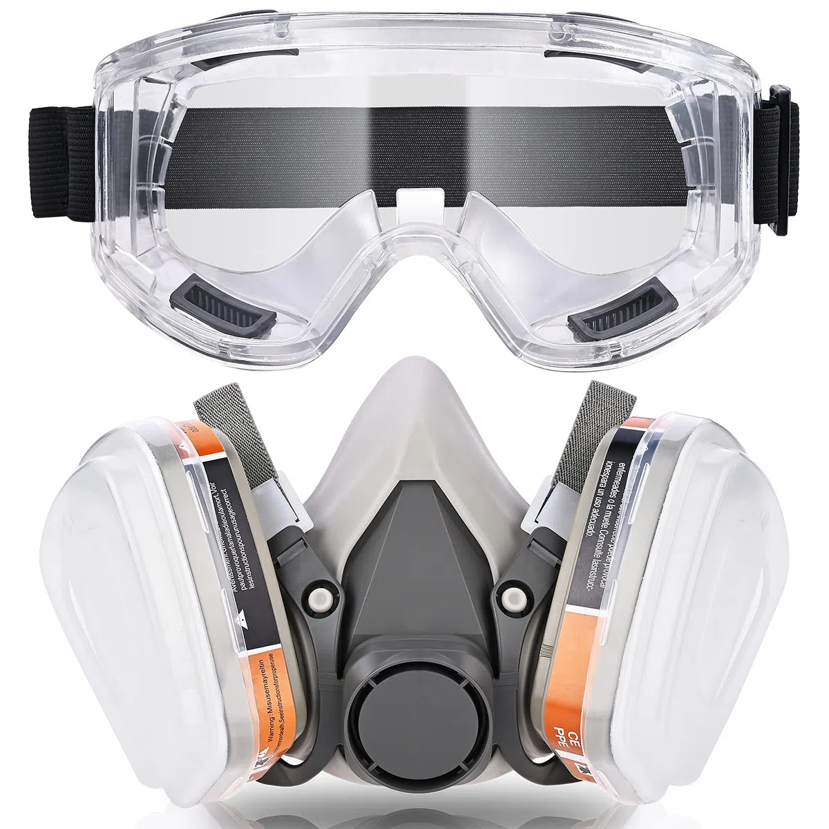 faburo Protezione respiratoria riutilizzabile con filtri e occhiali di protezione anti polvere, anti gas, filtro respiratorio per pittura, lavoro, bricolage, levigatura, spruzzatura, lucidatura