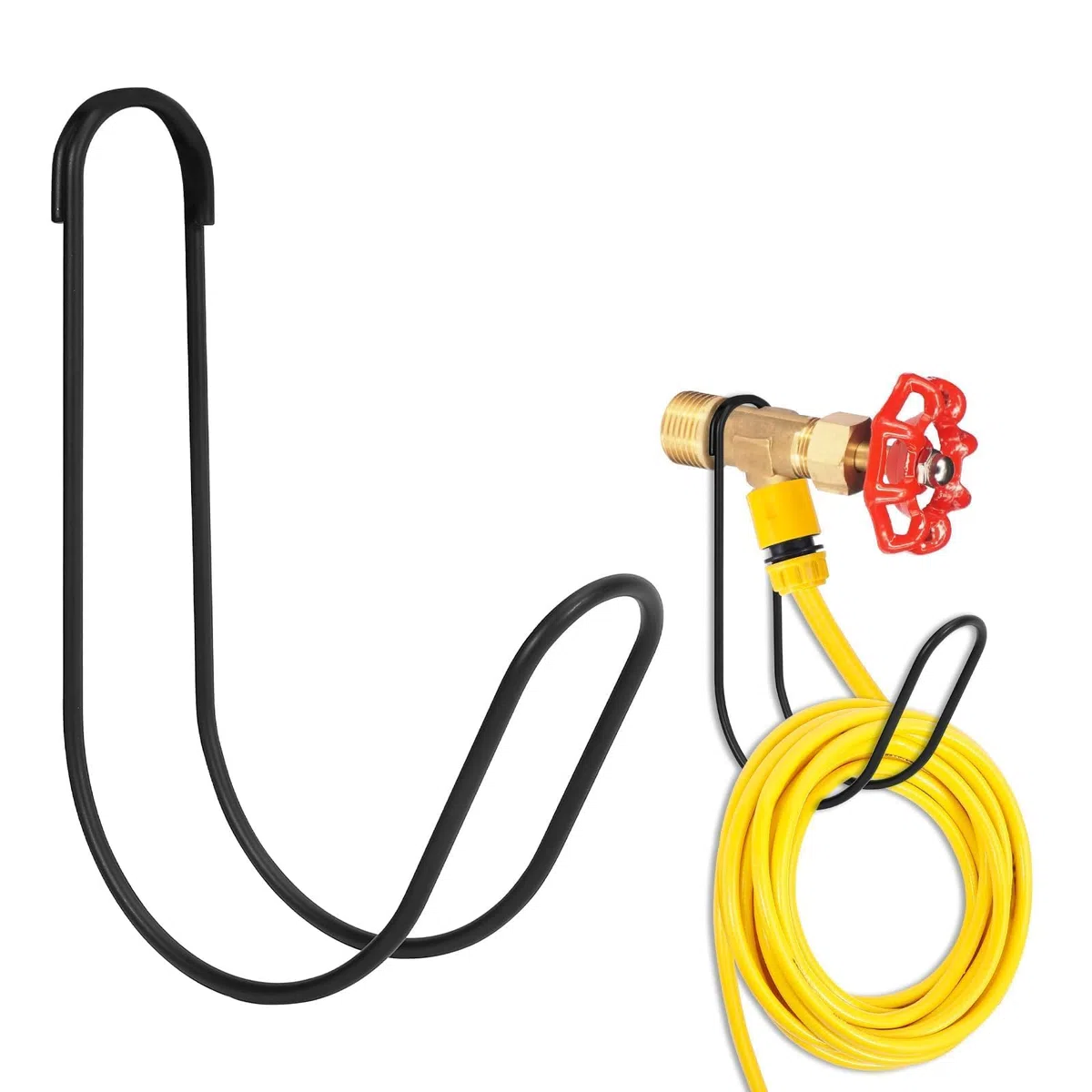 Supporto per Tubo da Giardino, Gancio Portatubo Nero, Supporto per Tubo da Giardinos in Metallo per Giardino, Cortile, Garage