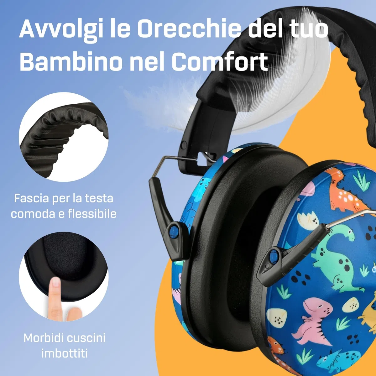 Vanderfields Premium Cuffie di Protezione per l'Udito - Riduzione del Suono ad Ampio Spettro 29 dB a 2K Hz Cancellazione del Rumore - Cuffie per Bambini 3-12 - Dinosaur Club B