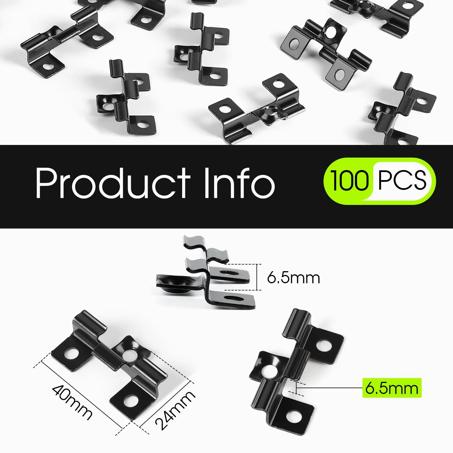 WPC clips 100 clip di fissaggio Acciaio inox per terrazze 6,5mm Clip per pavimenti in composito Fissaggio nascosto Campo di serraggio 6.5 mm, Nero