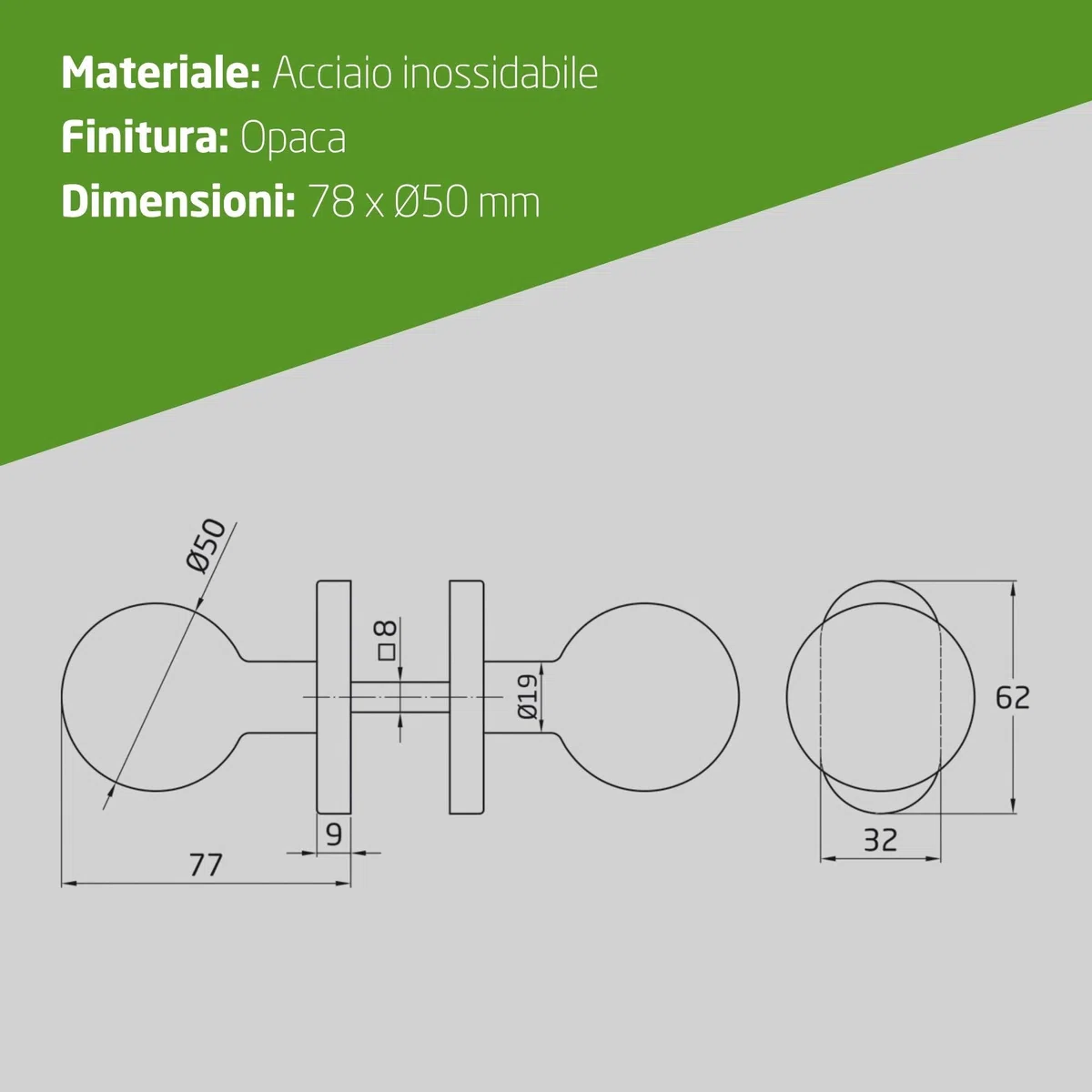 Amig – Pomolo/Maniglia rotonda per porta interna – Mod. 11AL – Impugnatura ergonomica – Rosetta rotonda – Acciaio inox 18/8 satinato – Ø62 x 77 mm