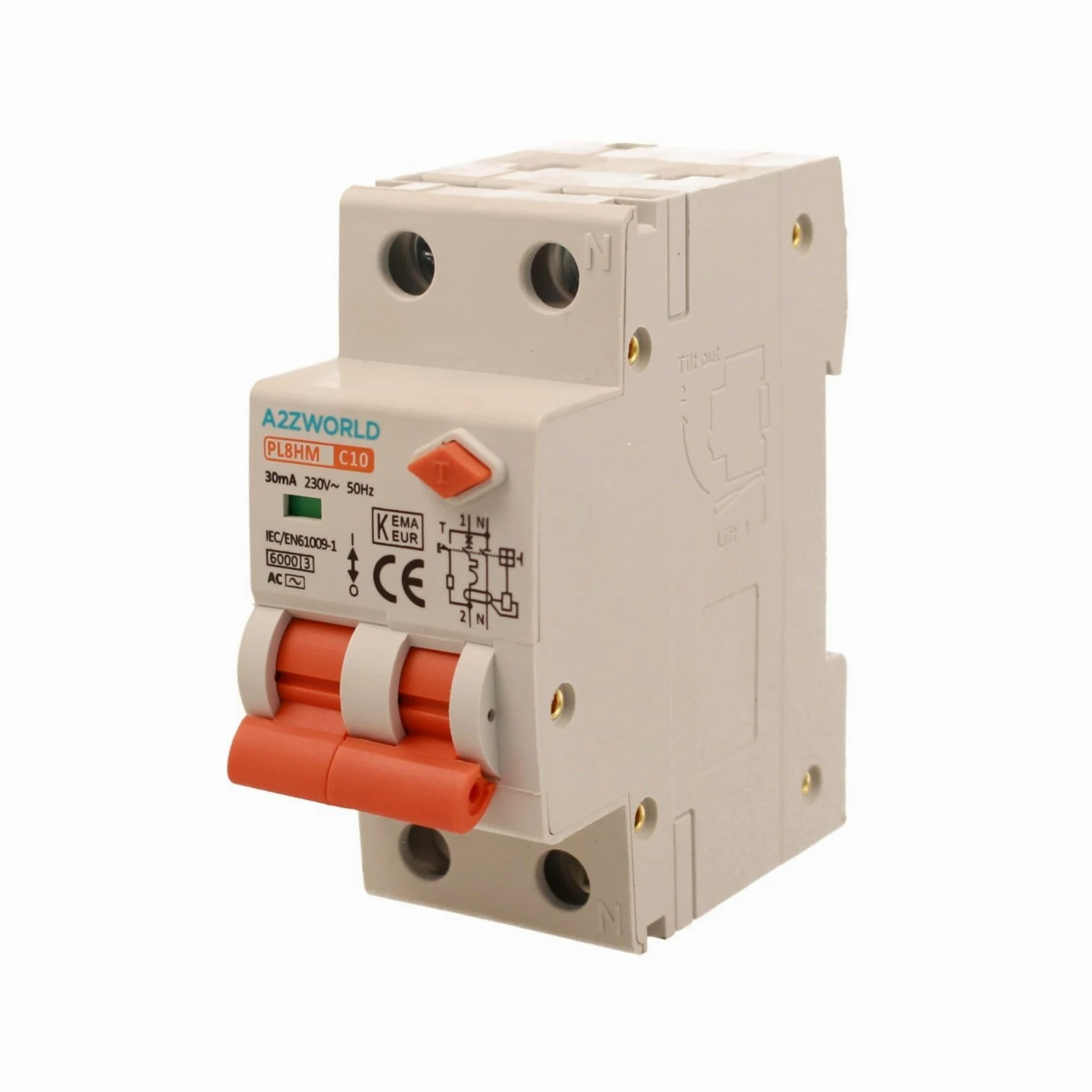Interruttore Magnetotermico Differenziale 10A, 1P+N 6kA 30mA 220V, Occupa 2 Moduli DIN