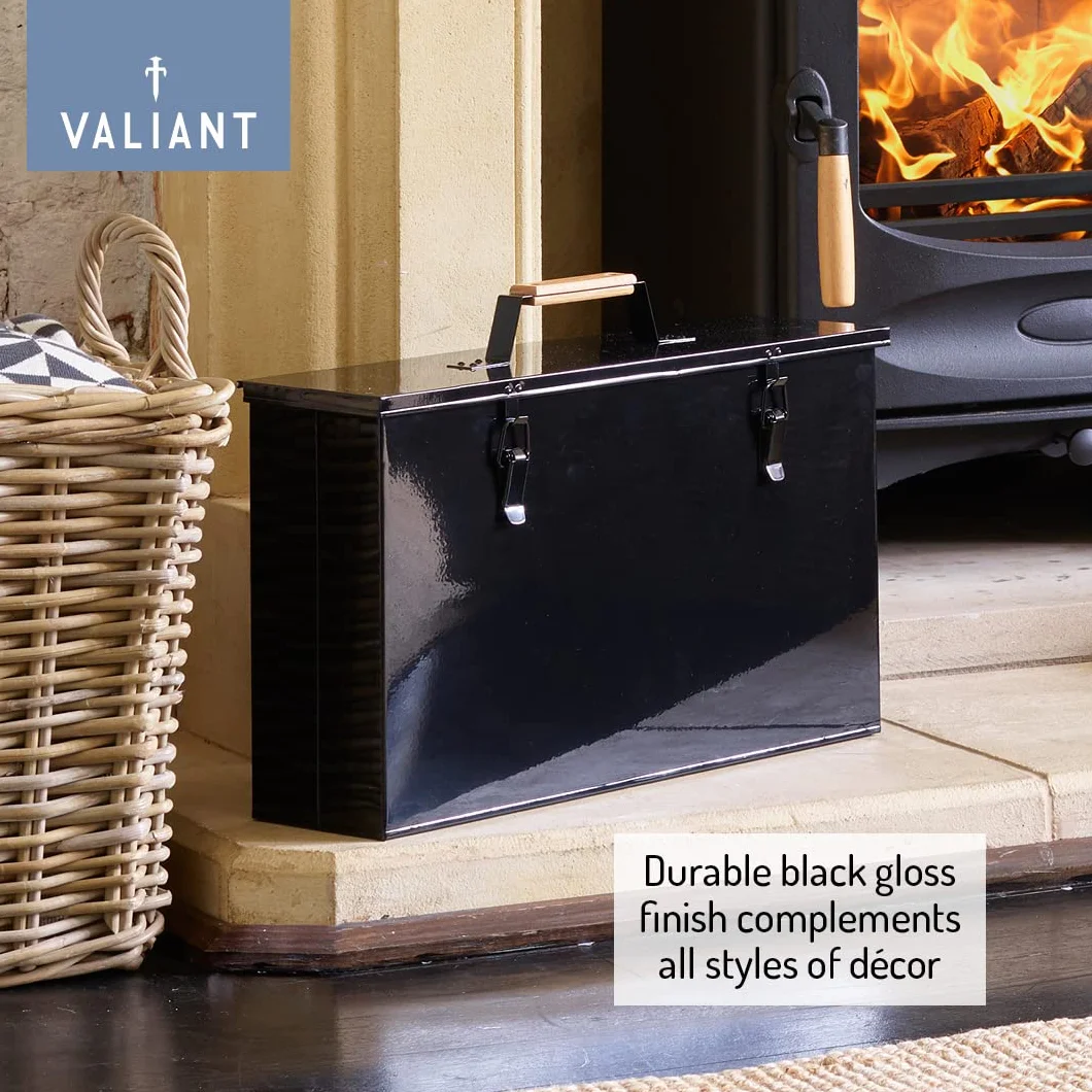 Valiant Fireside - Portacenere in metallo, nero, 45 cm x 26 cm x 12 cm