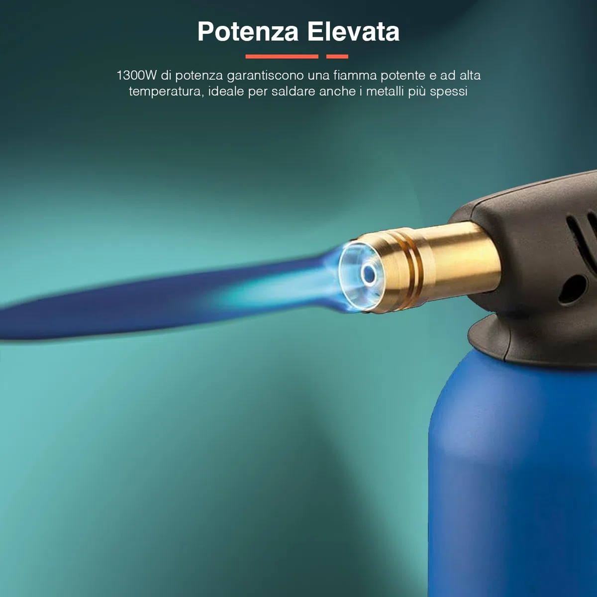 Saldatrice a Cartucce 1300W con Accensione Piezo Elettrica - Saldatore Professionale a Gas con Fiamma a Punta, Regolazione Continua della Fiamma, in Metallo