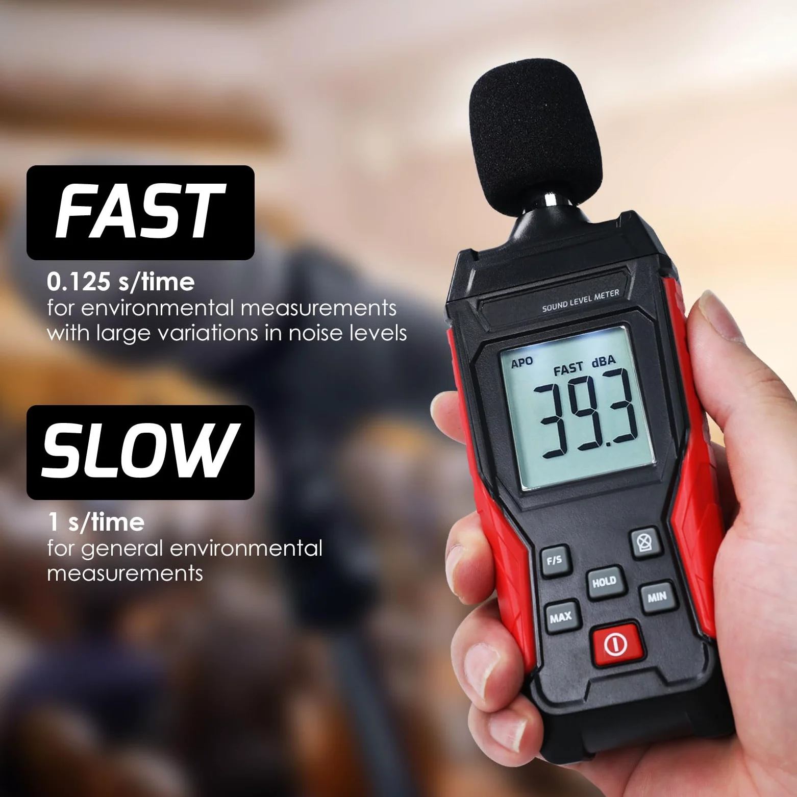 Fonometro Professionale Portatile Decibelometro da 30-130dB Dispositivo di Misura del Rumore Digitale con MAX/MIN, Display Retroilluminato LCD Rilevatore di Suoni per Casa, Ufficio, Scuola