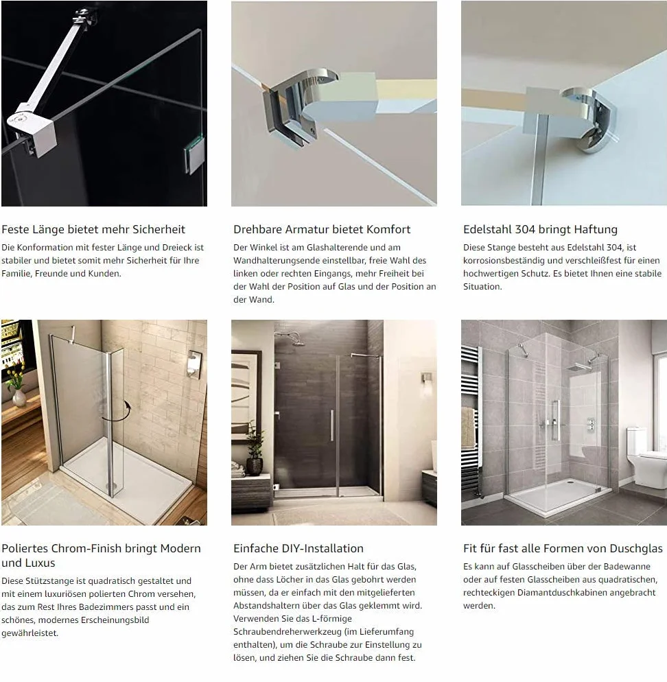 40 cm stainless steel Frameless Shower Door Fixed panel wall-to-glass Support bar for 6mm 8mm 10mm spessore vetro da m-home