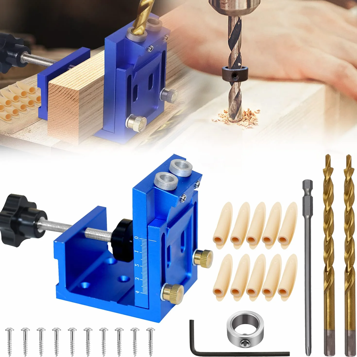 6 Pezzi Set da Dima per Spinatura Legno, Regolabile Lega di Alluminio Dima per Fori a Tasca, Spinatrice per Legno per Lavorazione del Legno, Mobili, Punzonatura fai da te