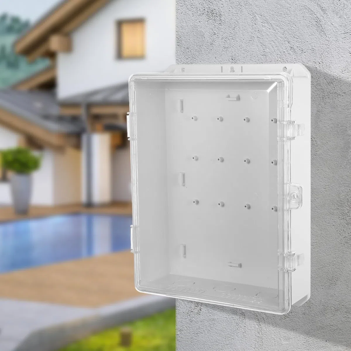 NOLITOY Scatola di distribuzione esterna impermeabile, alloggiamento in plastica con coperchio trasparente, resistente alle intemperie, per impianti di sicurezza, scatola elettrica resistente alle