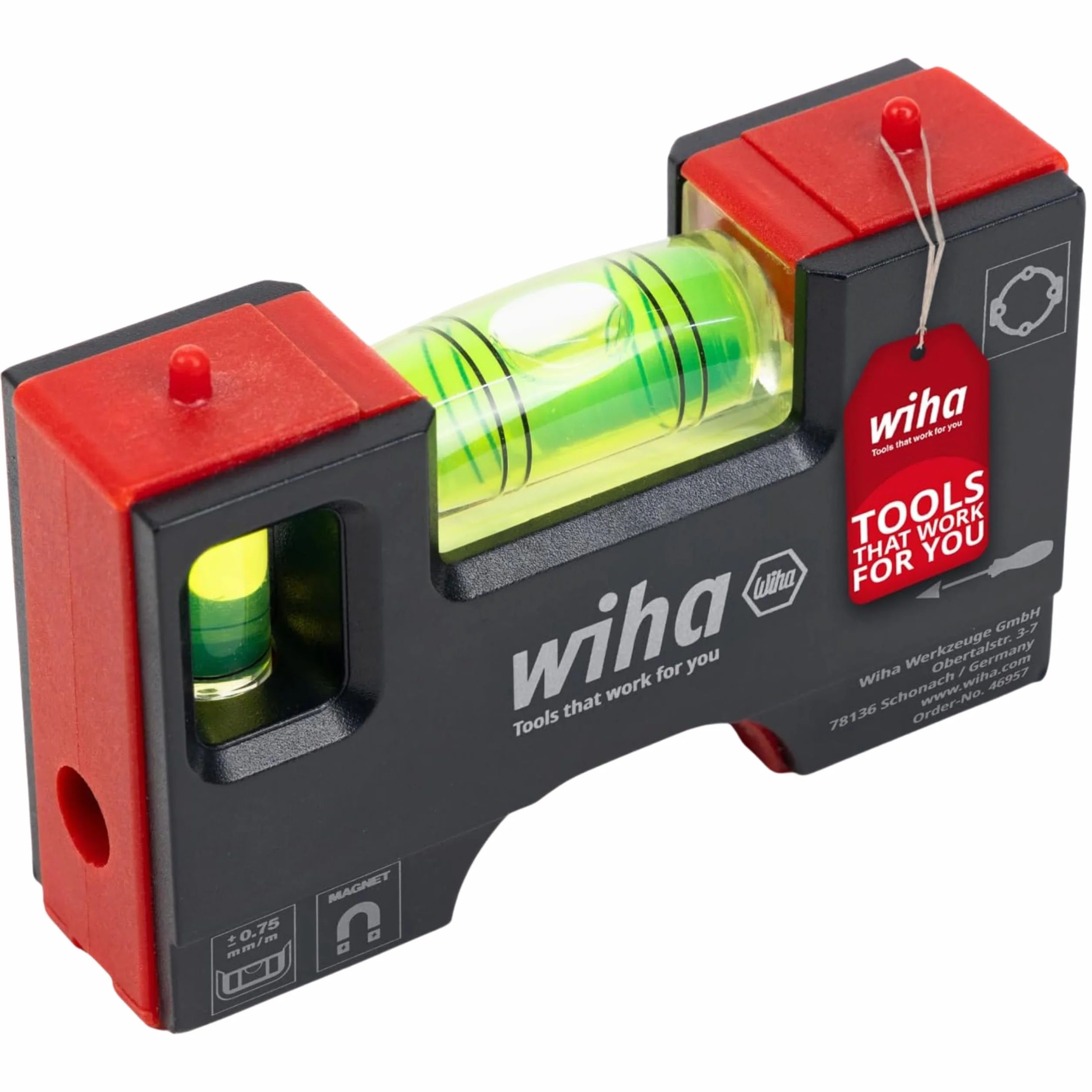 Wiha Mini livella a bolla Pocket I 10 cm con magnete I Strumento da elettricista per presa di corrente I Livella a bolla orizzontale a 4 anelli + livella a bolla verticale per un allineamento preciso