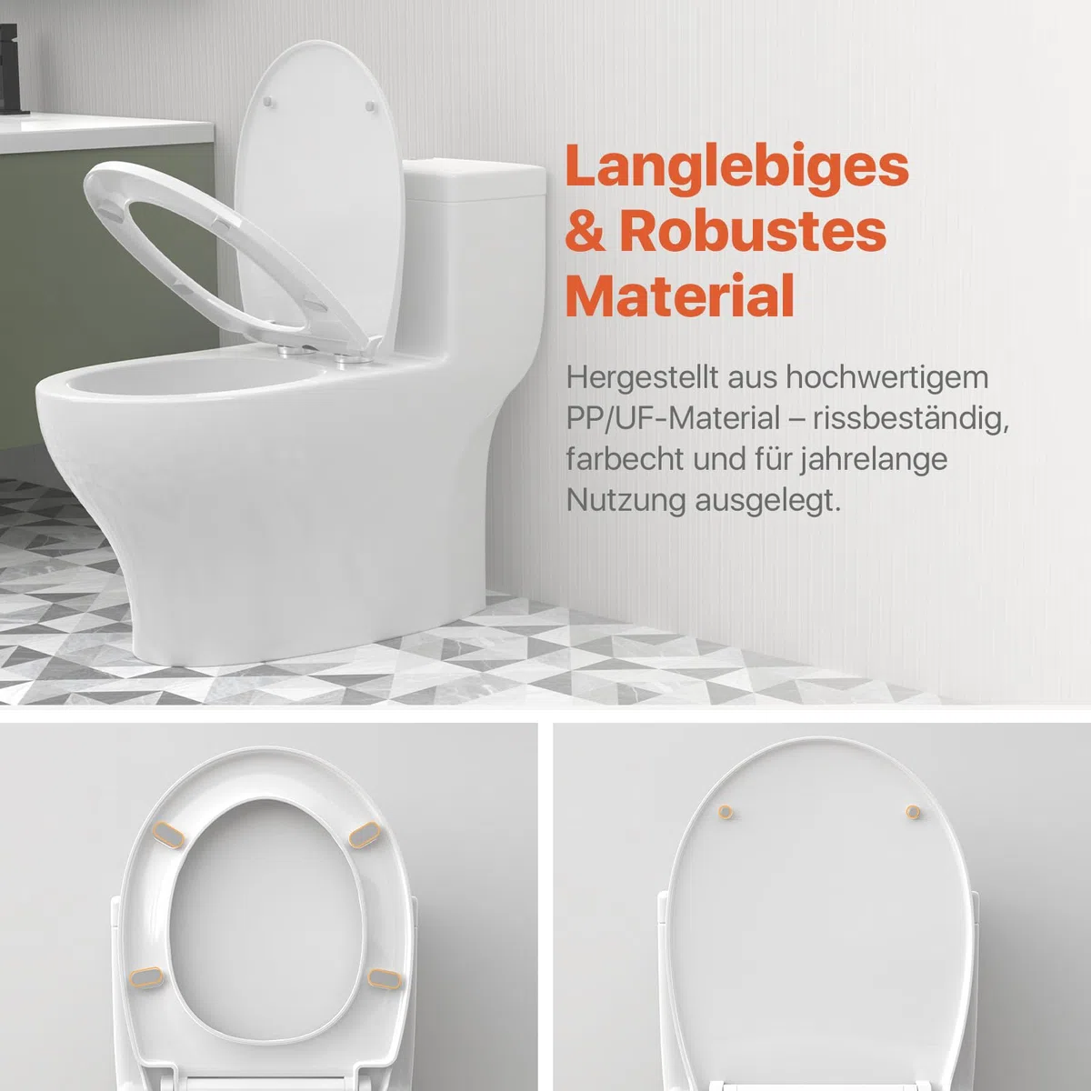 AIMAX Sedile WC, Tavoletta Universali O Forma Bianco, Copriwater Chiusura Ammortizzata, Rapido Montaggio, Facile da Pulire, Plastica Antibatterico, 45 x 37 x 2,51 CM