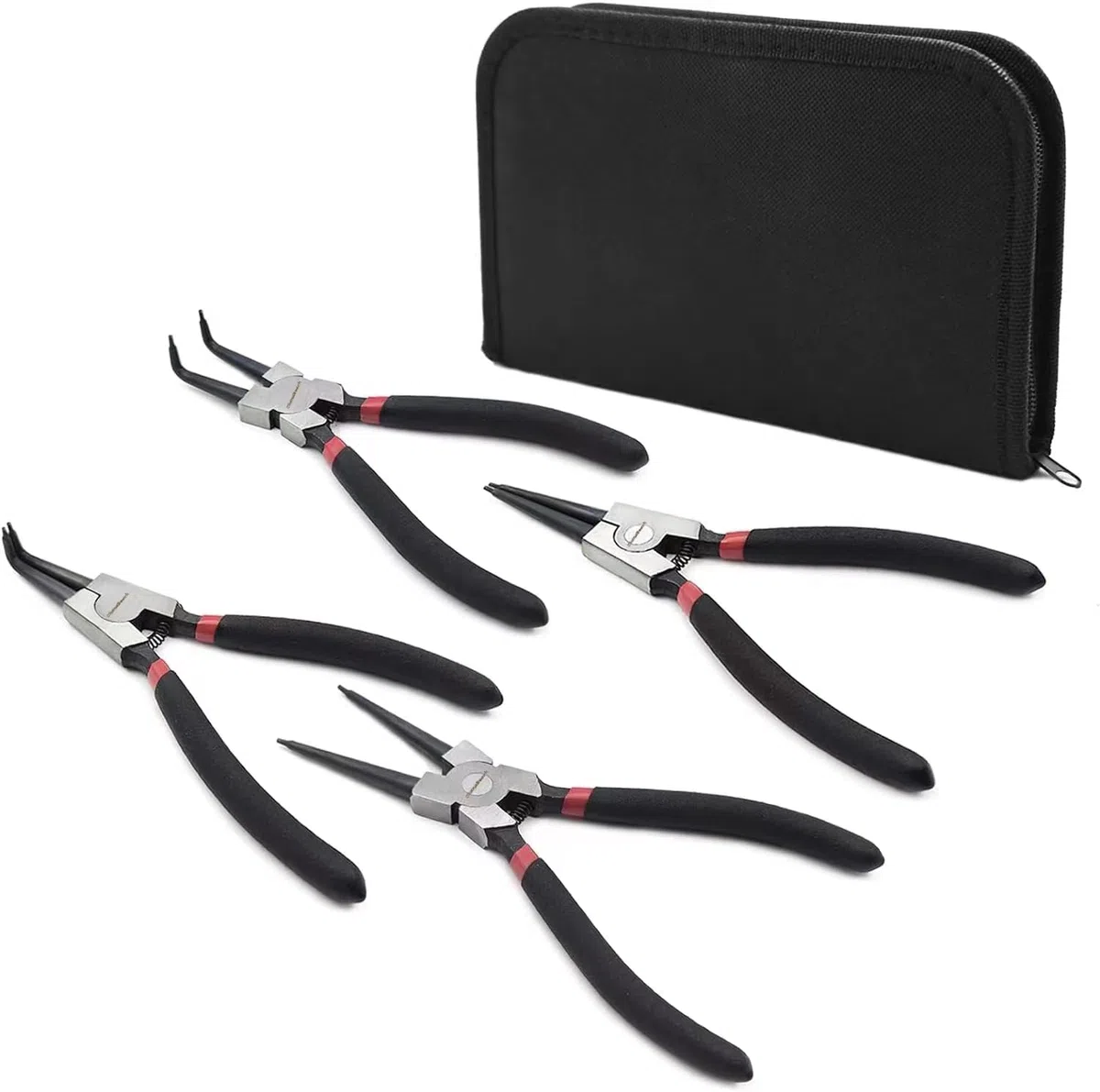 OhanaBeach pinza per 4 Pezzi Pinze Per Anelli Di Sicurezza, pinza interne ed esterne diritte da 170 mm, Snap Ring PliersSeeger, Maniglie Antiscivolo,acciaio al carbonio, con Borsa Portatile