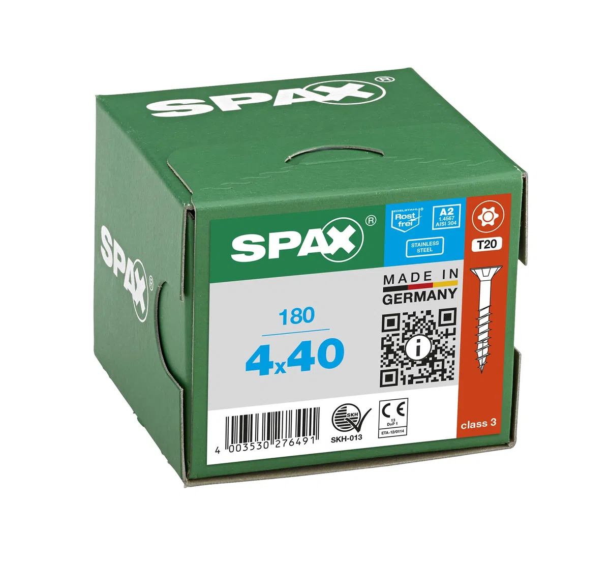 SPAX Viti in acciaio inox, 4 x 40 mm, 180 pezzi, filettatura parziale, a testa svasata T-STAR plus T20, 4CUT, in acciaio inox A2-800000276491