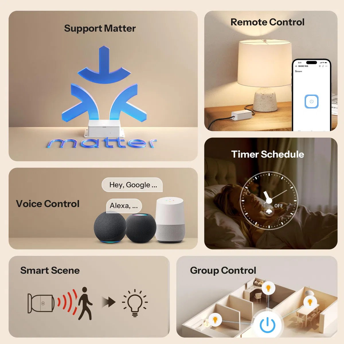 SONOFF Basic-1GS Gen5 Matter Wi-Fi Smart Switch, richiede neutro, modulo smart DIY per automazione domestica, compatibile con Apple Home, Alexa e Google Home, senza hub, bianco, 4 pezzi