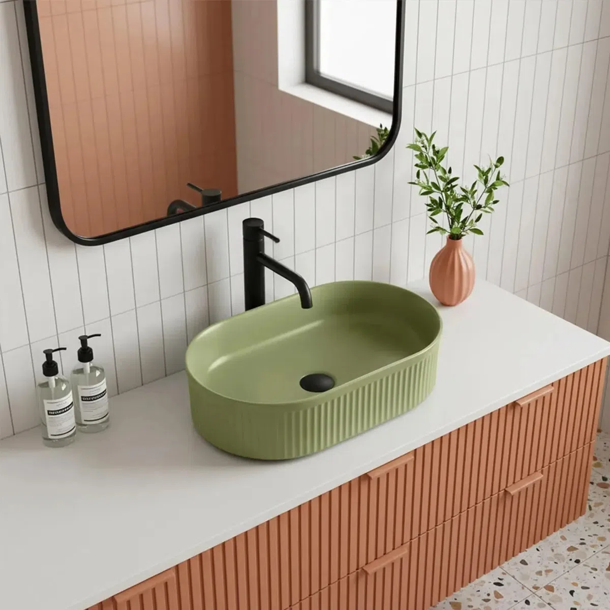 Rea - Lavabo da appoggio Vanda Pistachio Matt Ovale - Ceramiche Sanitarie - Verde - 49 x 31 x 13 cm