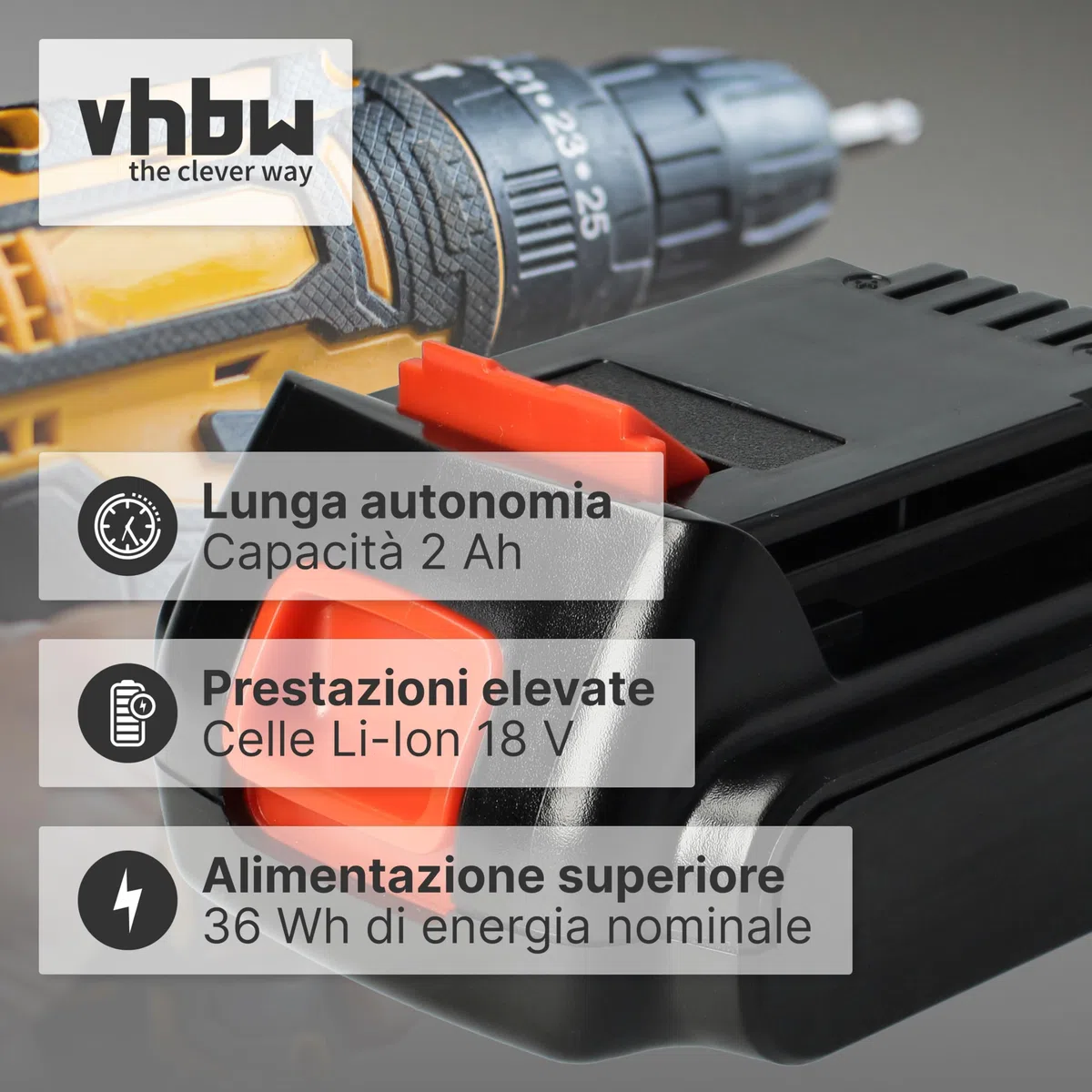 vhbw Batteria sostituisce Black & Decker BL1318, BL1518, BL2018, BL4018 per attrezzi da lavoro (2000mAh, 18V, Li-Ion)