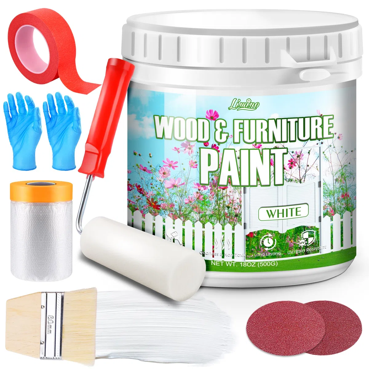 Vernice per Mobili in Legno - 500g di Vernice Bianca per Armadi, Porte, Tavoli da Pranzo e Sedie, Finitura Opaca ad Acqua, Non Tossica e a Bassa Odorizzazione, Asciugatura Rapida, Interno/Esterno