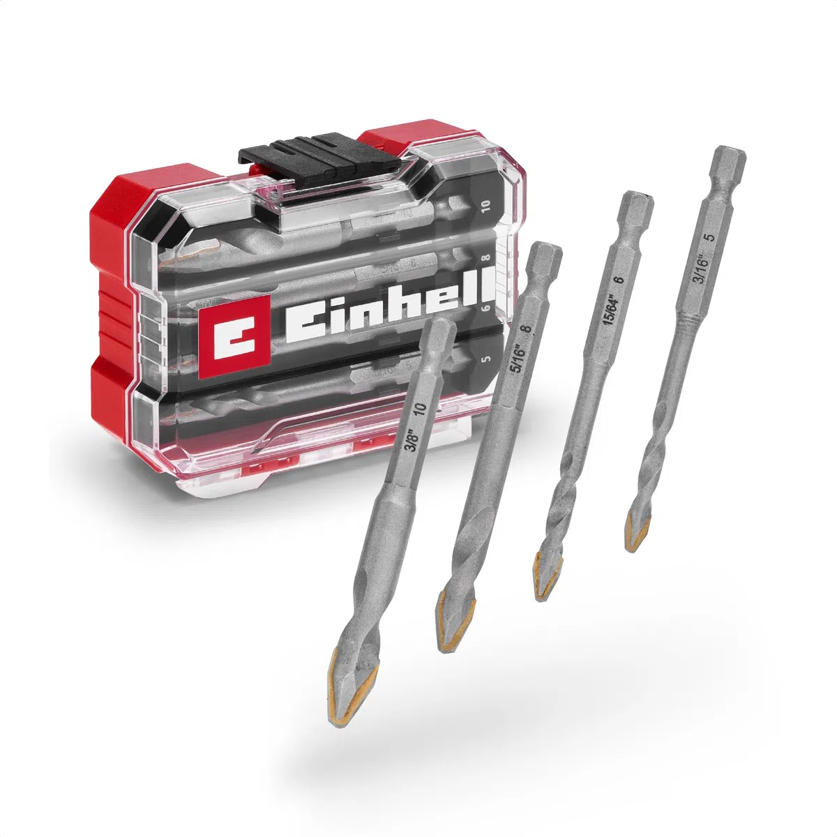 Originale Einhell XS-CASE set di punte per piastrelle in metallo duro da 4 pezzi (in acciaio per utensili, piastra in metallo duro appositamente rettificata, punta centrale, gambo E 6.3)