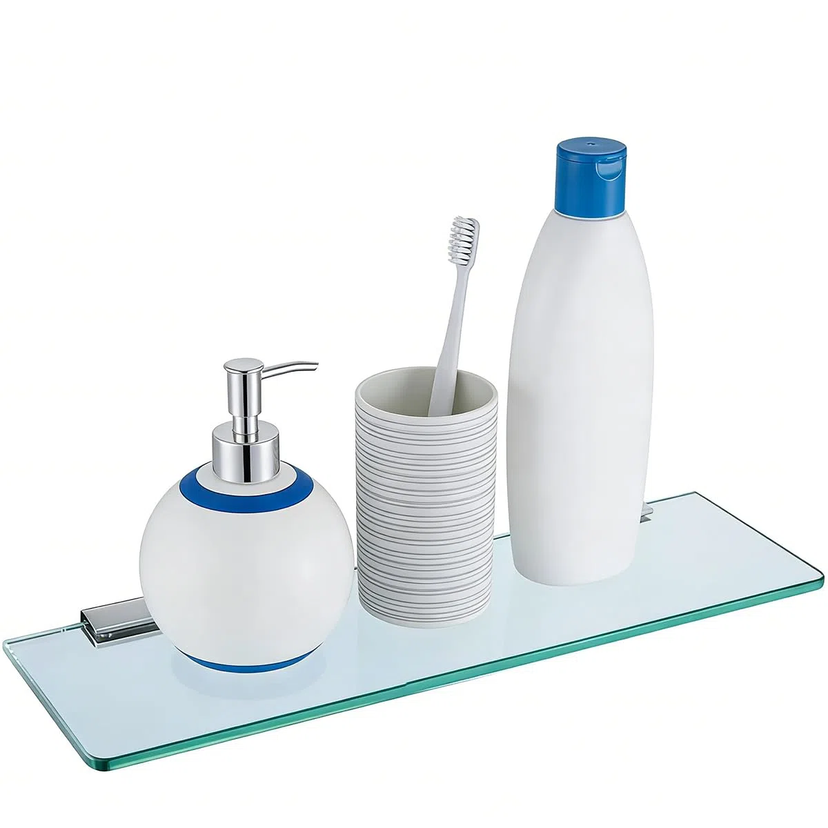 Mensola per Doccia Ripiani in vetro Temperato Mensola da parete in vetro da 8 mm Mensola da parete in acciaio inox cromato staffa per bagno e cucina (25CM)