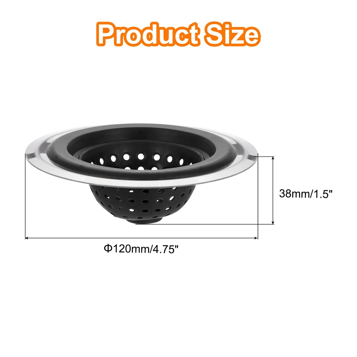 QUARKZMAN Filtro per Lavello in Silicone, 2 Pezzi Filtro per Scarico Lavello da Cucina con Bordo Rimovibile in Acciaio Inossidabile, Diametro 4.7", Nero