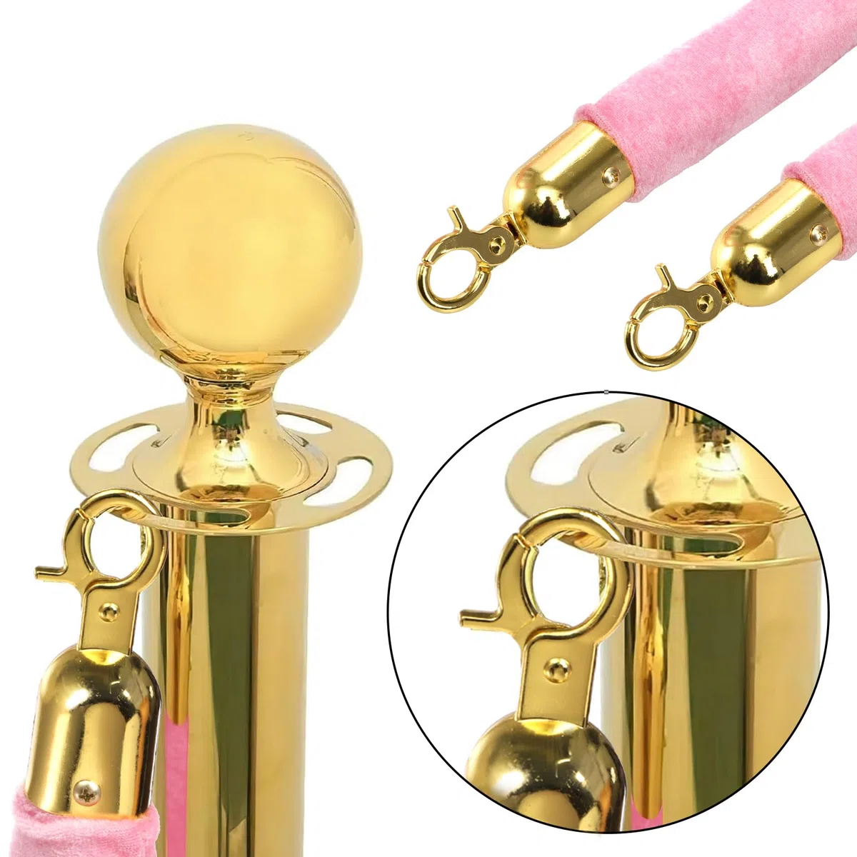 Okllen Confezione da 4 corde in velluto rosa, 1,5 m, per controllo della folla, con chiusure in oro lucido, corda VIP da appendere per tappeti rossi e rosa, decorazioni per eventi a tema ed eventi per