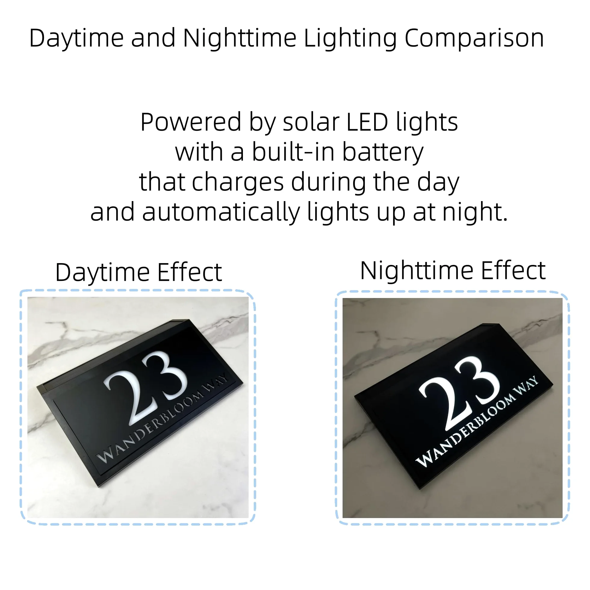 Targa con numero civico a LED solare, retroilluminata, per porta, da parete, resistente alle intemperie, moderna, per uso esterno (stile 4)