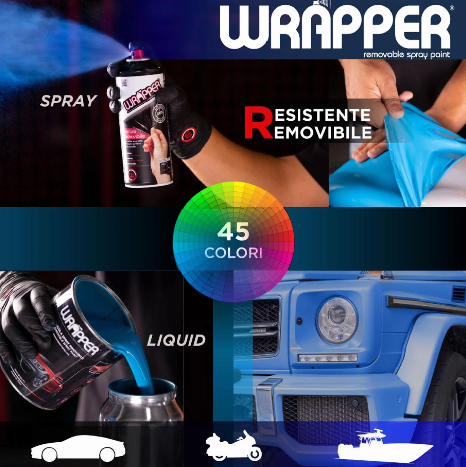4R Quattroerre.it 16413 Wrapper Spray Nero Opaco | Vernice Removibile per Carrozzeria | Pellicola Spray Protettiva UV e Anti-Graffio | Wrapping Liquido Made in Italy