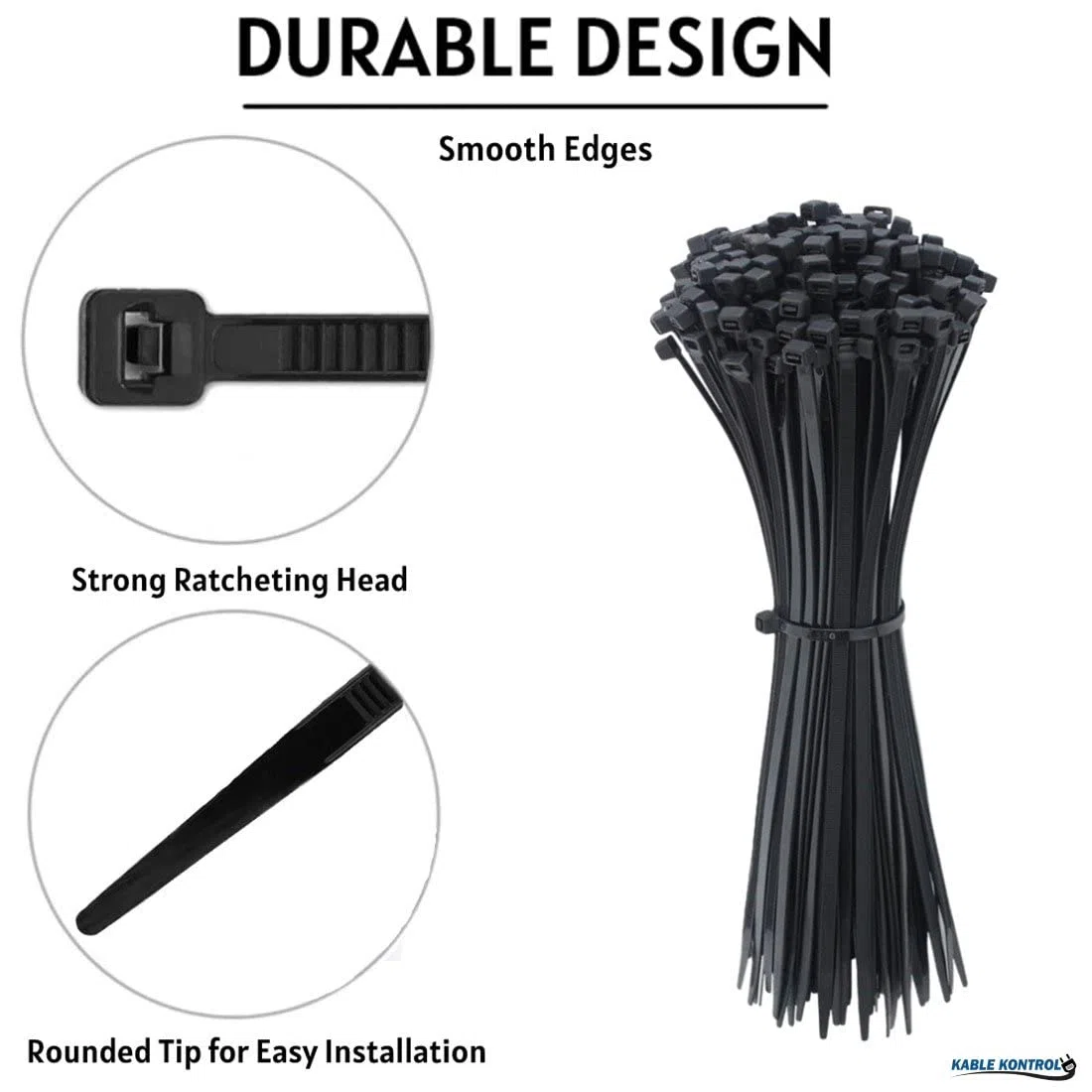 Kable Kontrol Fascette fermacavi, 1000 pezzi, 35,5 cm, colore nero, resistenza alla trazione, 22,7 kg, autobloccanti resistenti ai raggi UV, per uso interno o esterno
