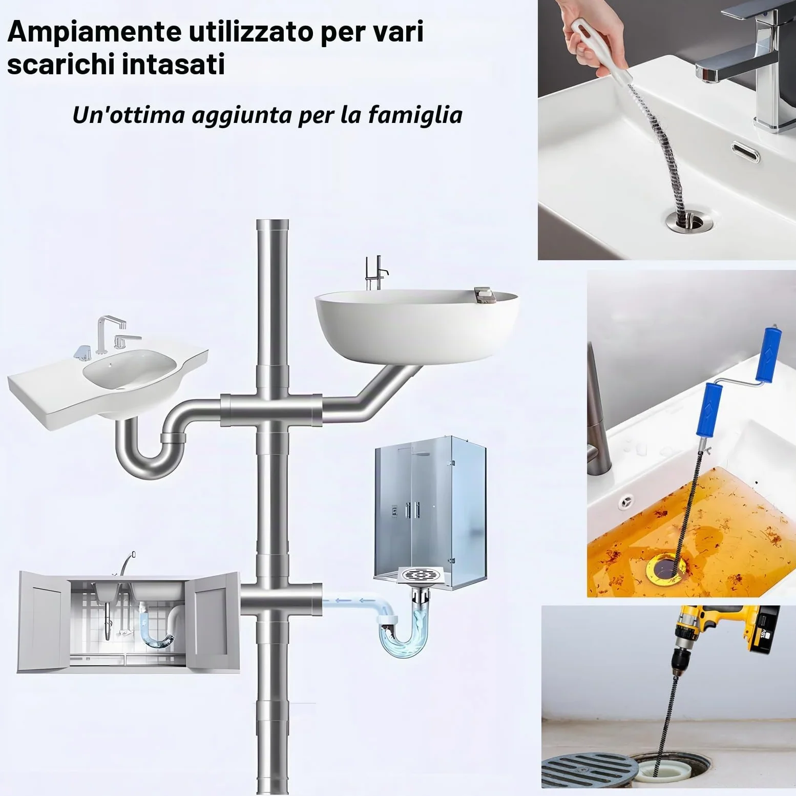 Spirale per la pulizia dei tubi, Ø 8 mm, in acciaio a molla, per tubi di scarico a spirale, per blocchi ostinati, processo di elettroforesi (8mm, 5m)
