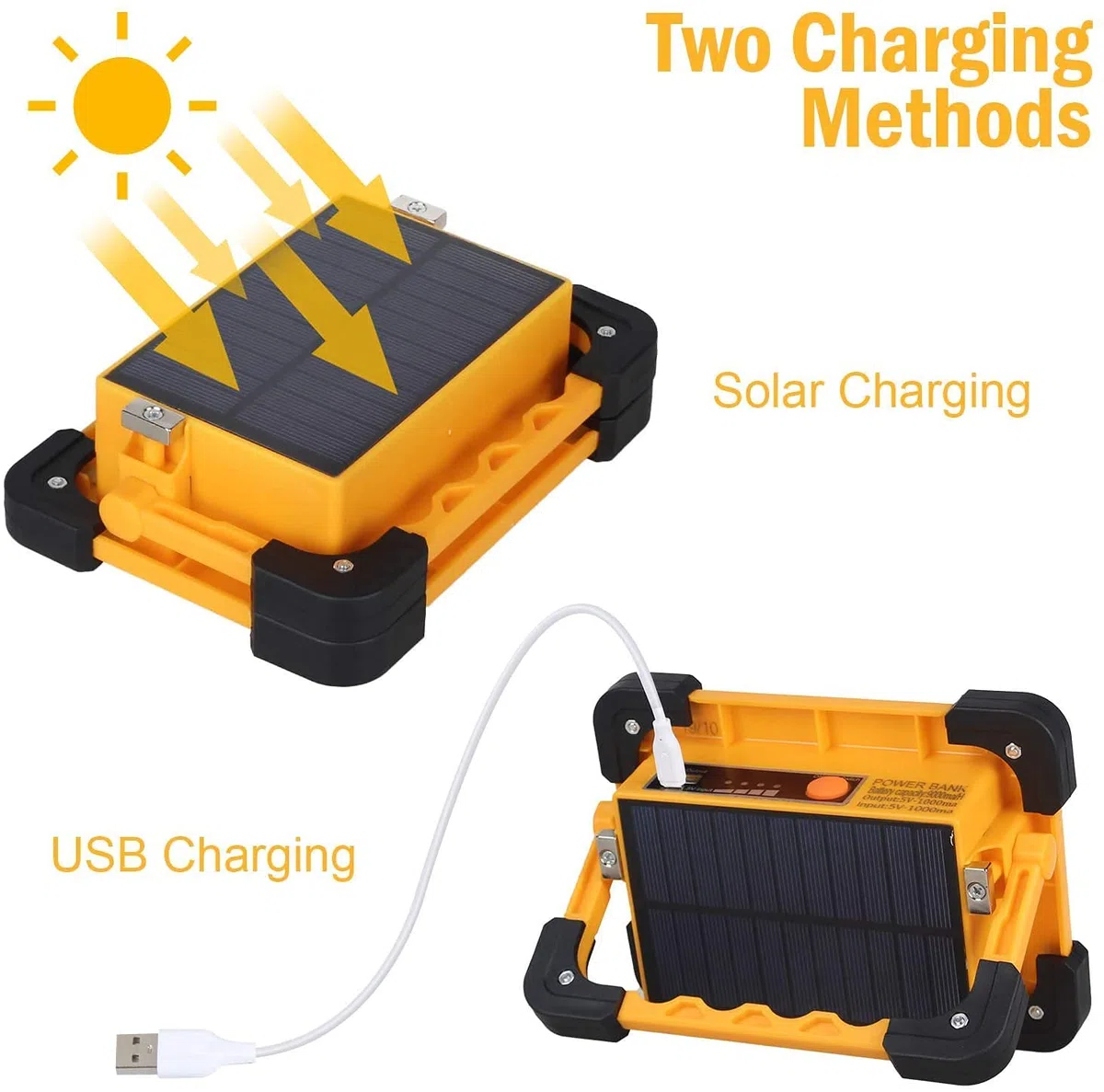 T-SUN Faro Luce LED Portatile, Proiettore con Cavo USB Esterni con Batteria Ricaricabile Integrata, Lavoro Luce da Campeggio Lamp Porta USB e modalità SOS (60W)
