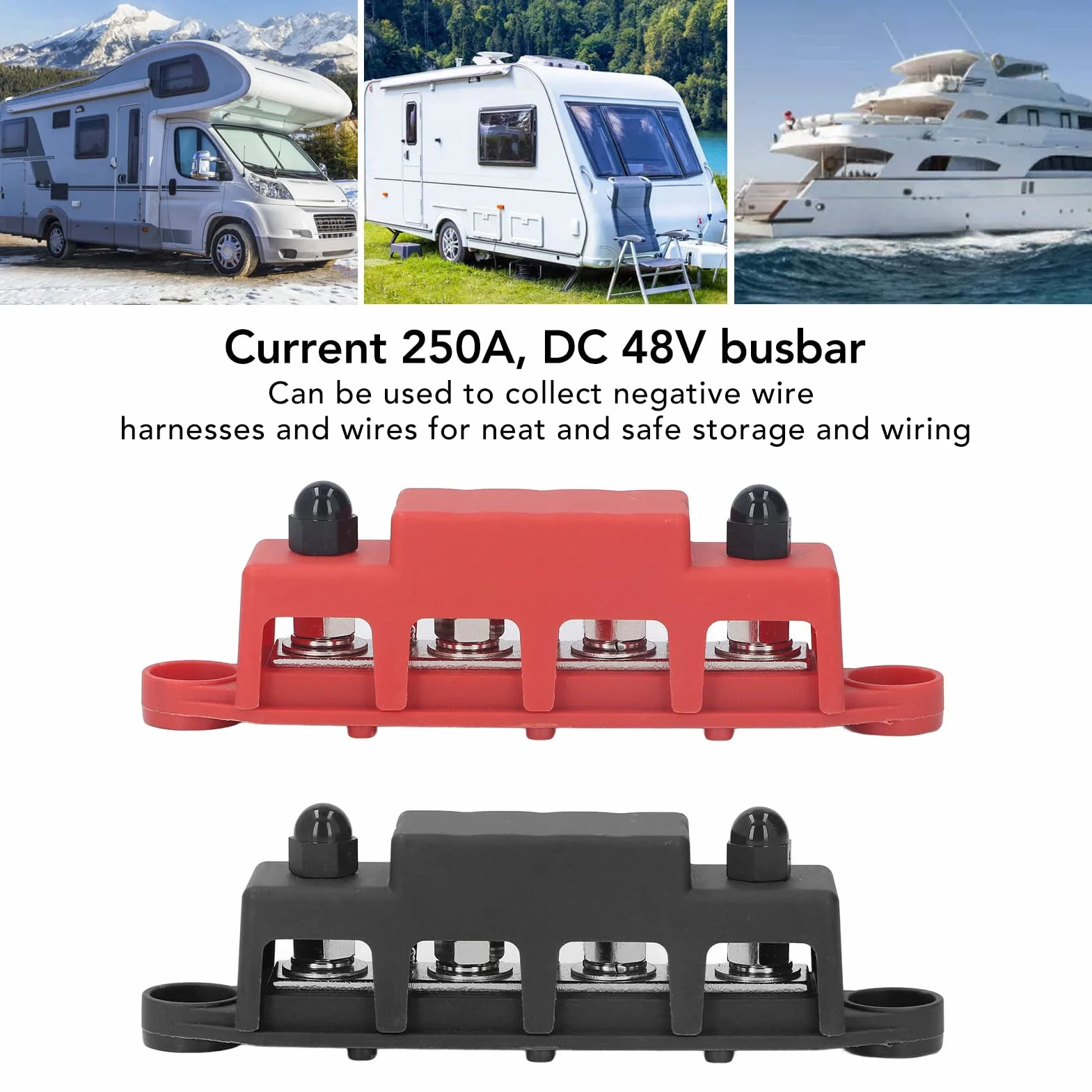 2 Pz M8 Blocco di Distribuzione Dell'alimentazione Heavy Duty Busbar Box Modulo 4 Borchie Terminale Bus Bar Box per RV Marine DC48V 250A