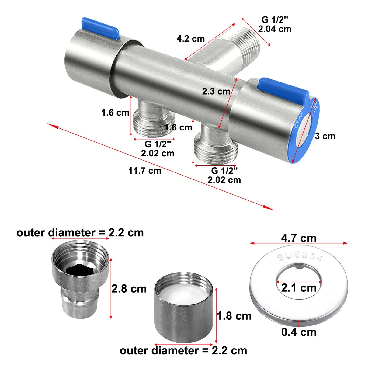 Valvola ad Angolo da G1/2" Valvola Angolare Valvola ad Angolo Doppio Rubinetto Lavatrice Per Bagno, WC, Lavabo, Cucina (Maschio)