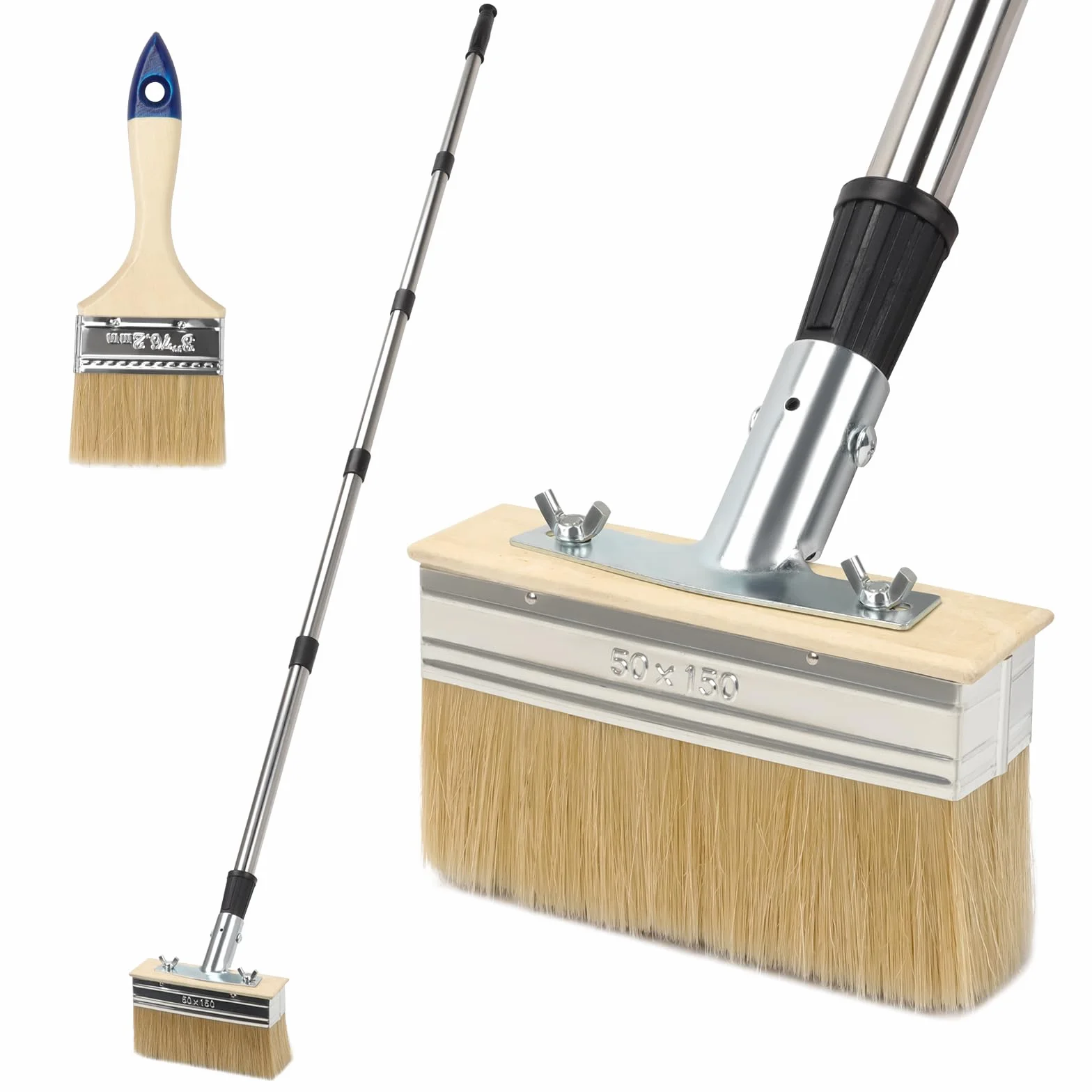 Spazzola per pittura da terrazza con manico telescopico – Pennello per vernice da 150 mm e spazzola da 3 pollici – con manico di prolunga da 152 cm – spazzola per pittura per terrazze in legno